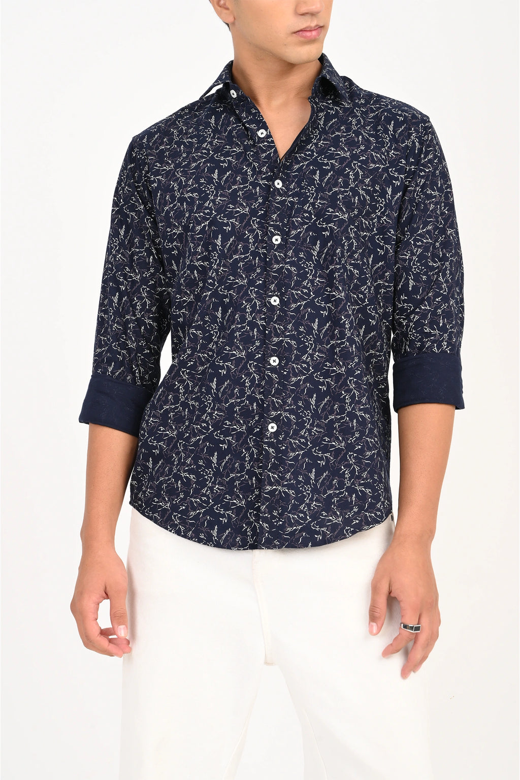 OXFORD COTTON NAVY BLUE PRINTED SHIRT