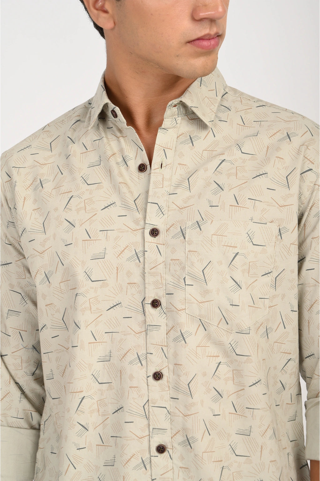 OXFORD COTTON GREENISH BEIGE COLOR PRINTED SHIRT