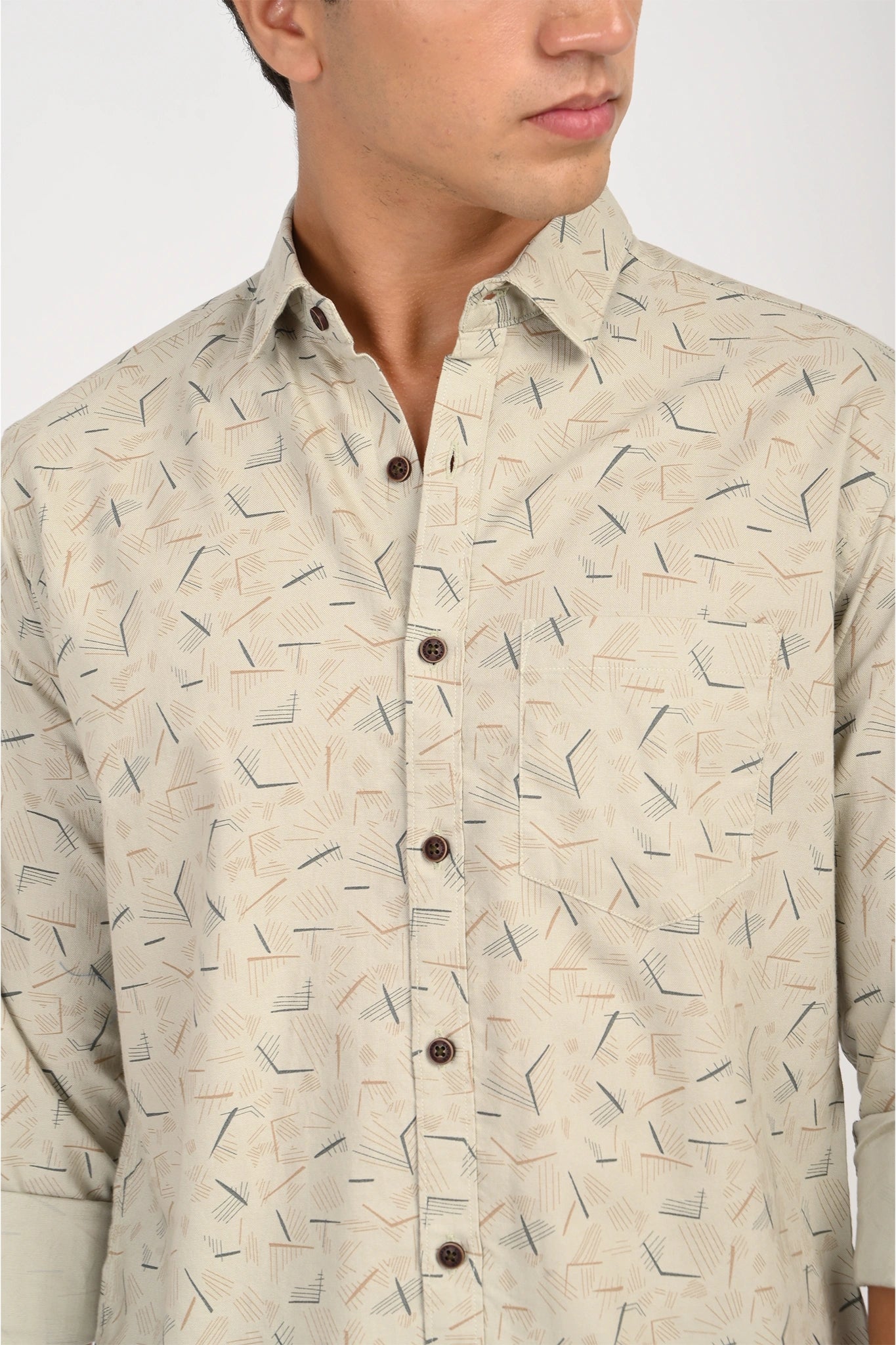 OXFORD COTTON GREENISH BEIGE COLOR PRINTED SHIRT