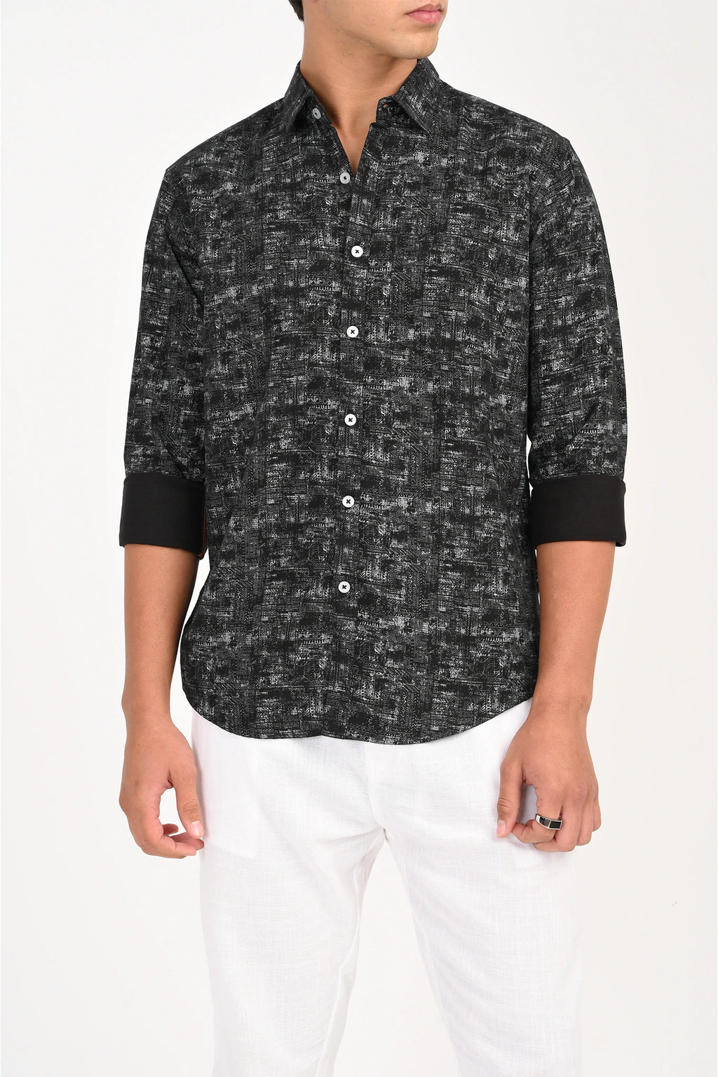 OXFORD COTTON BLACK PRINTED SHIRT