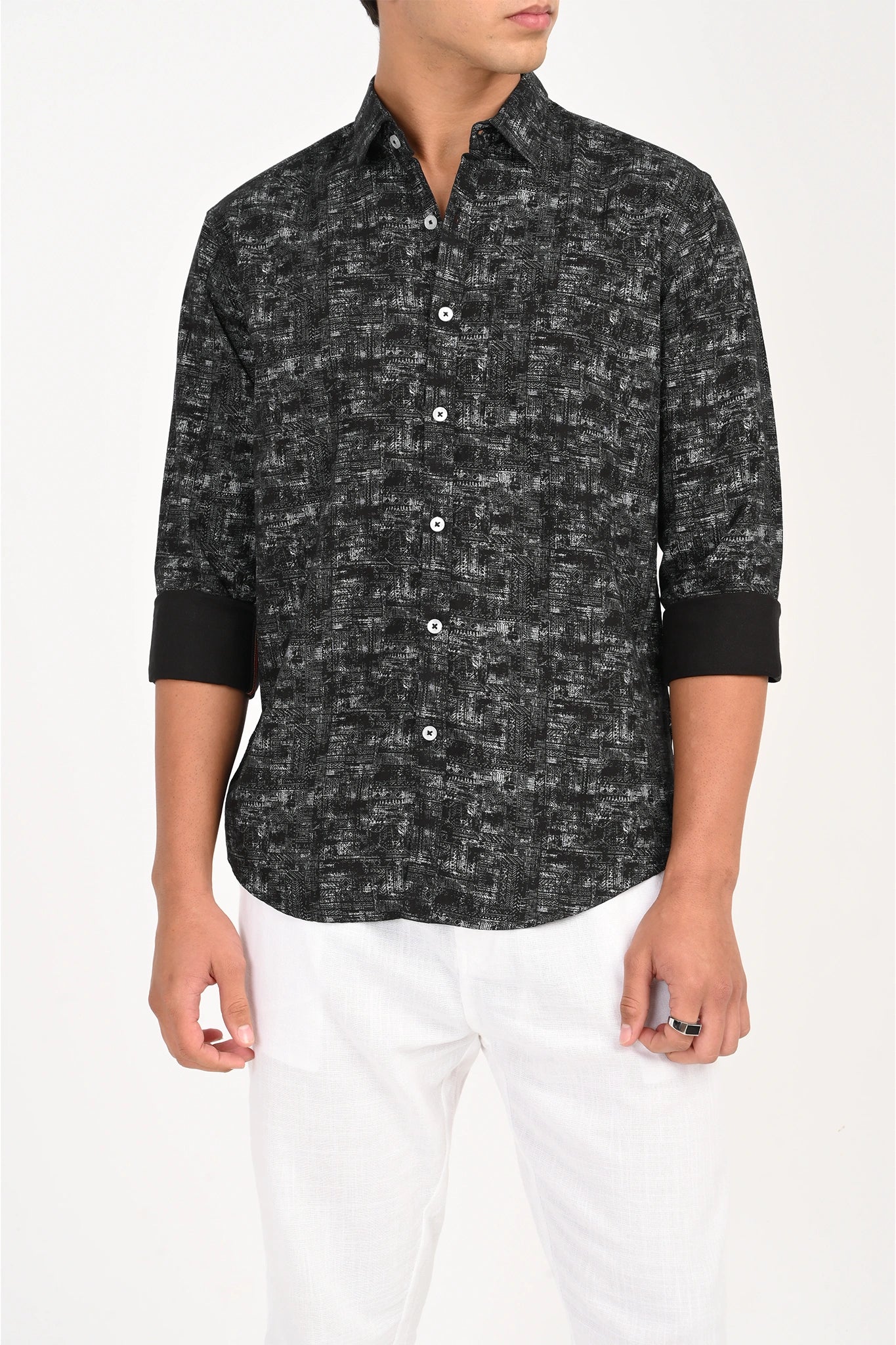 OXFORD COTTON BLACK PRINTED SHIRT