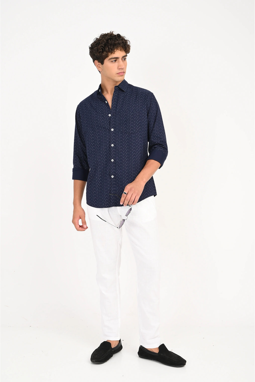 OXFORD COTTON ROYAL NAVY PRINTED SHIRT