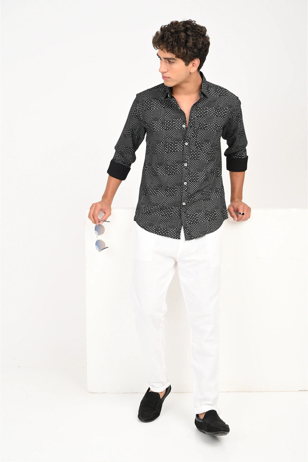 COTLIN BLACK COLOR PRINTED SHIRT