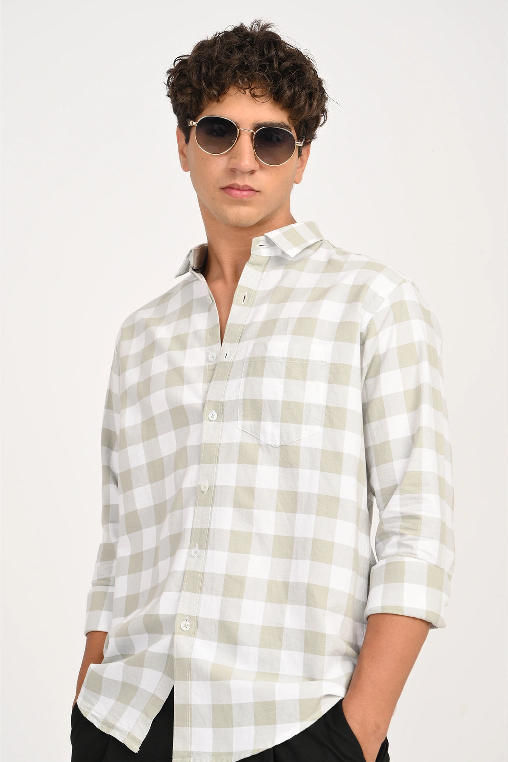 OXFORD COTTON LIGHT BROWN COLOR CHECKED SHIRT
