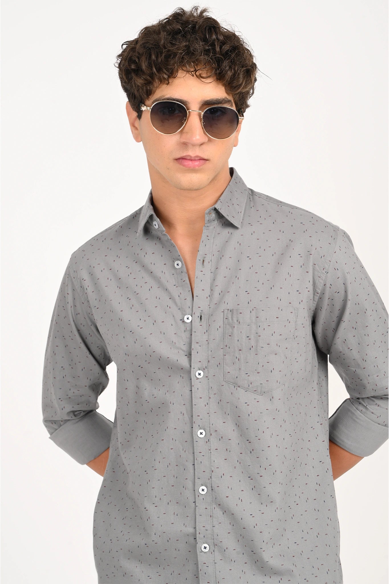 OXFORD COTTON GREY COLOR PRINTED SHIRT
