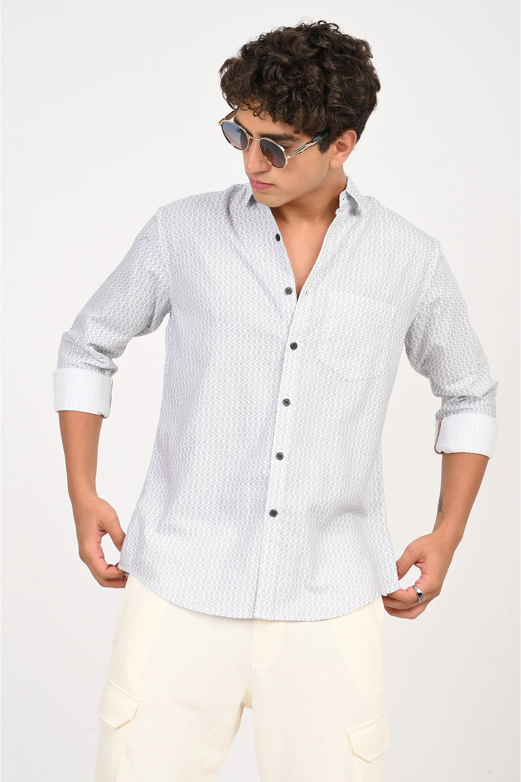OXFORD COTTON WHITE PRINTED SHIRT