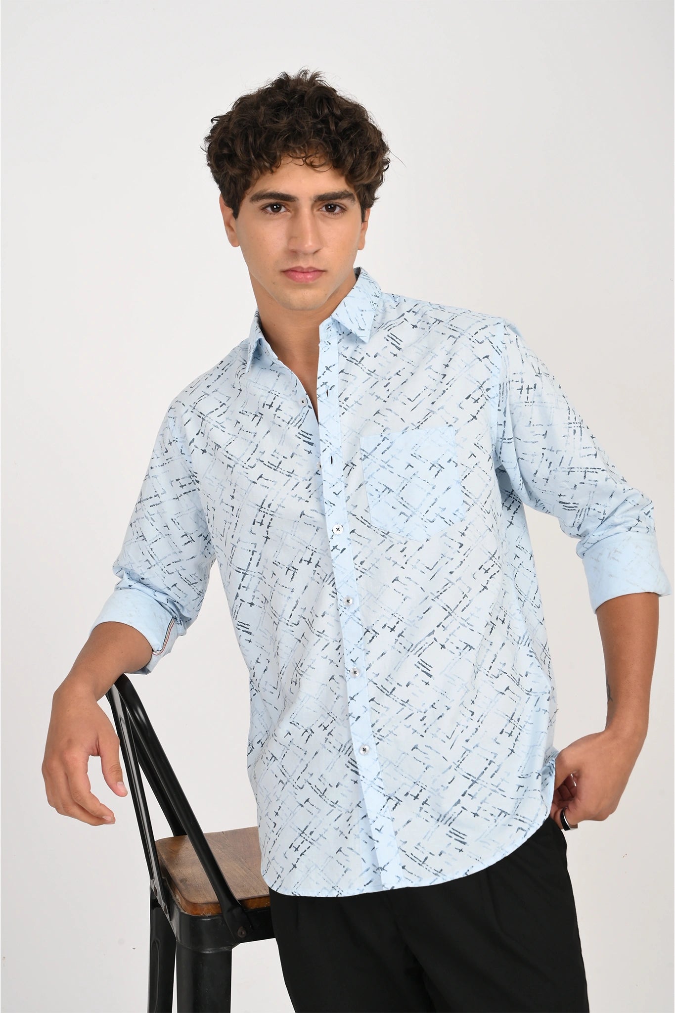 OXFORD COTTON SKY BLUE COLOR PRINTED SHIRT