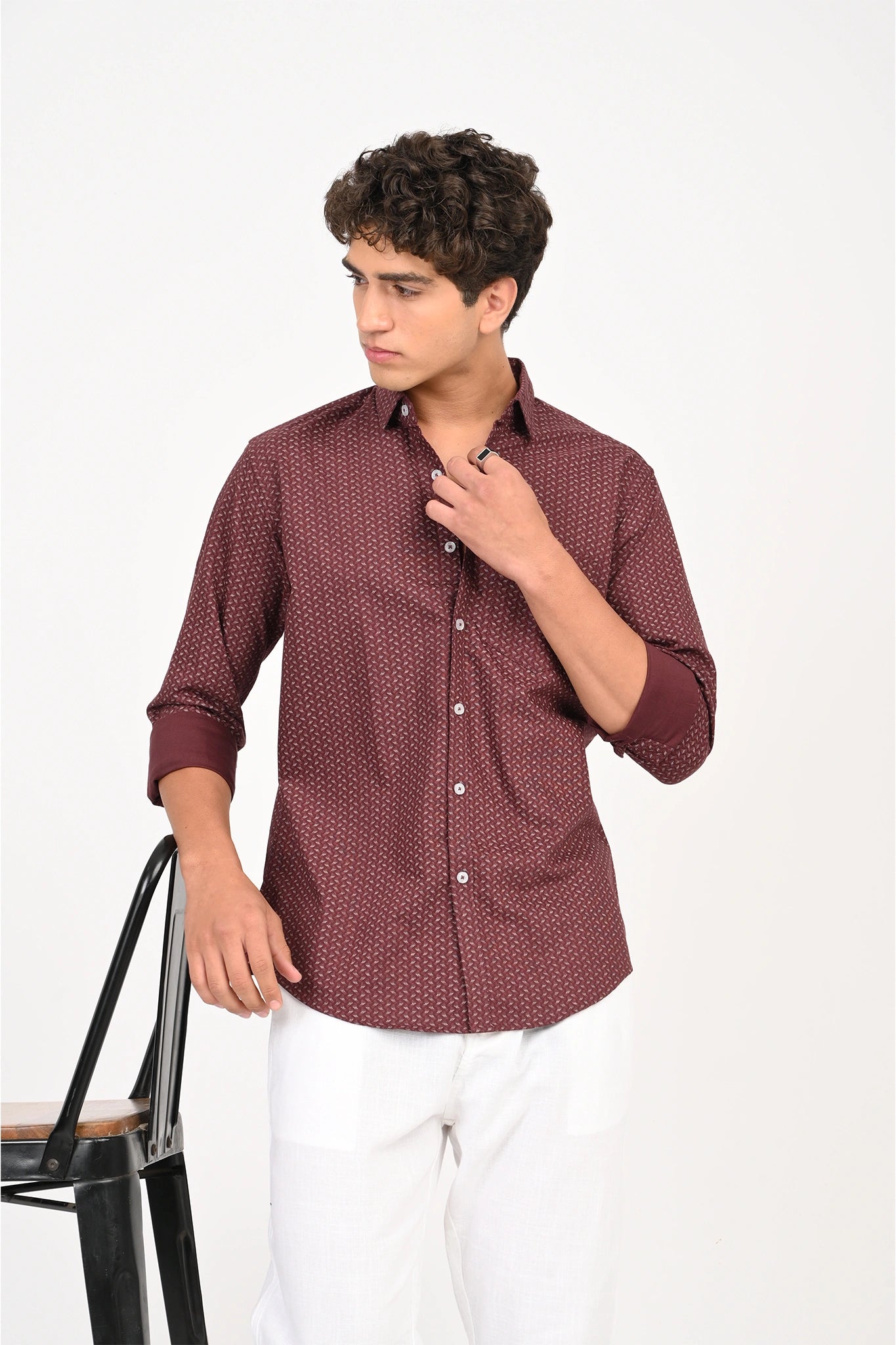 OXFORD COTTON MAROON COLOR PRINTED SHIRT