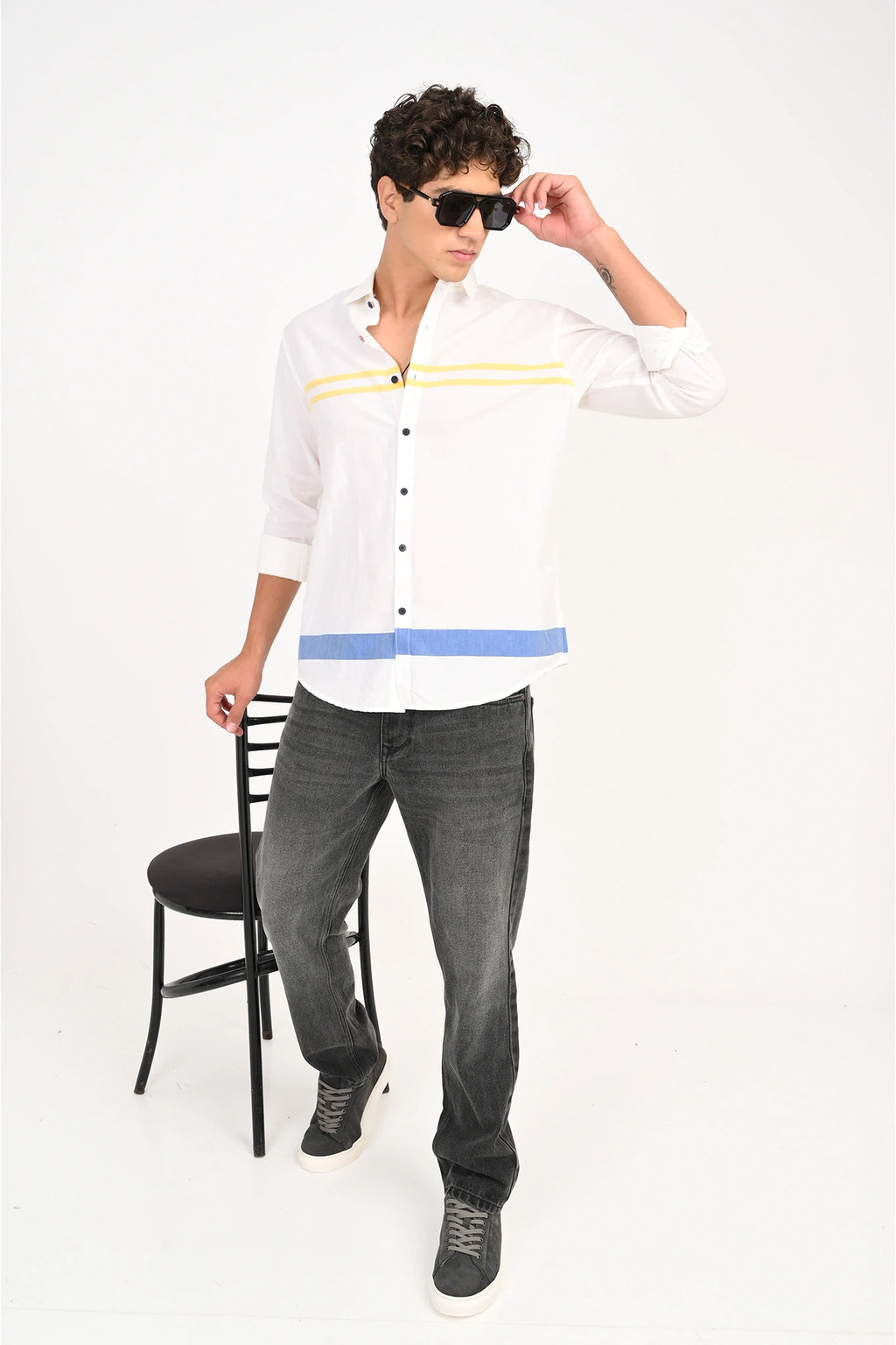 COTTON POPLIN WHITE COLOR CHEST PANEL SHIRT