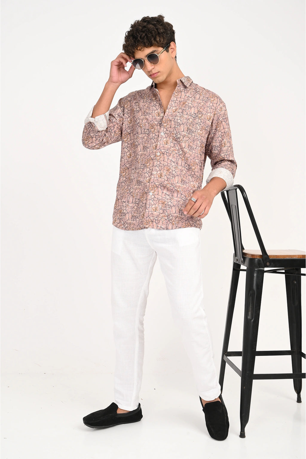 COTTON VORTEX ROSE BEIGE DIGITAL PRINTED  SHIRT