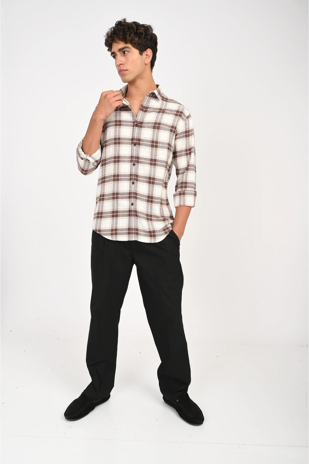 WHITE WITH DULL MAROON COLOR CHECKED SHIRT