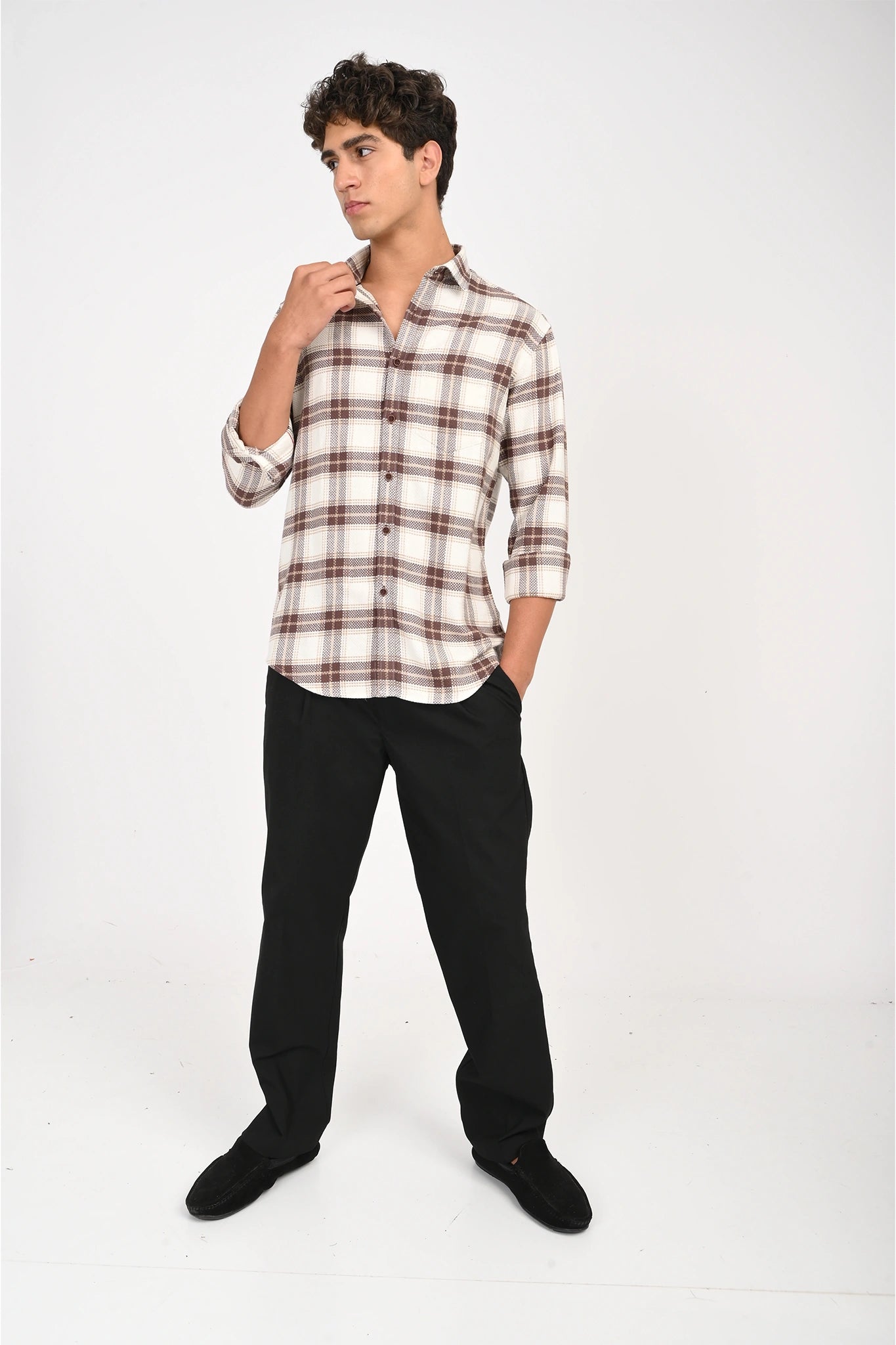 WHITE WITH DULL MAROON COLOR CHECKED SHIRT