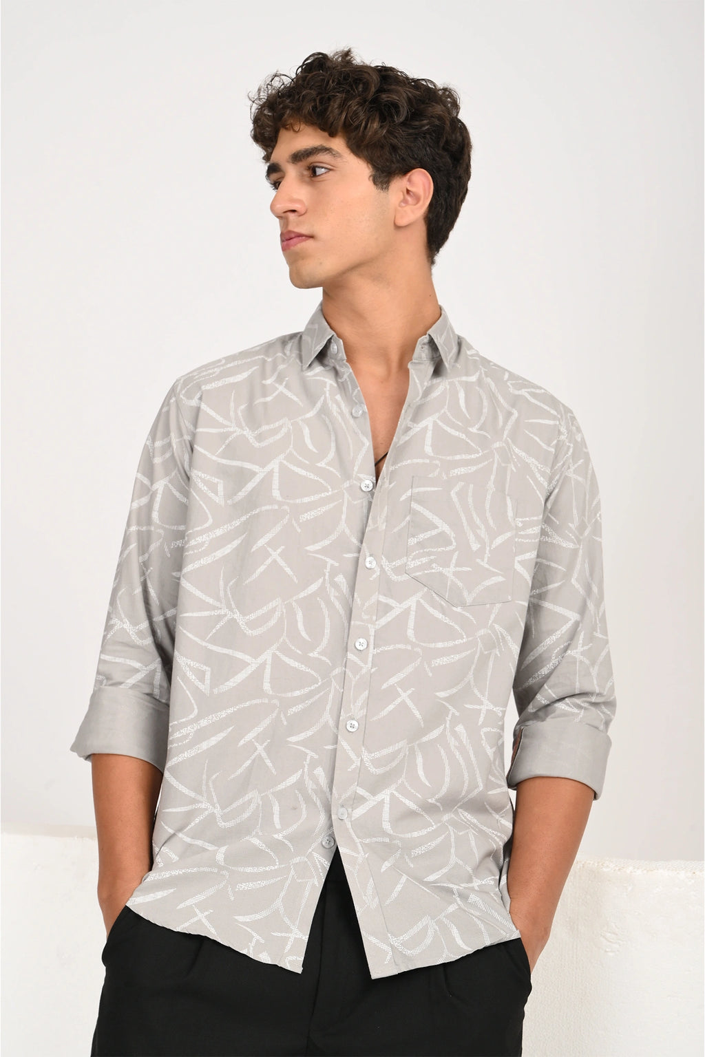 OXFORD COTTON LIGHT GREY COLOR PRINTED SHIRT