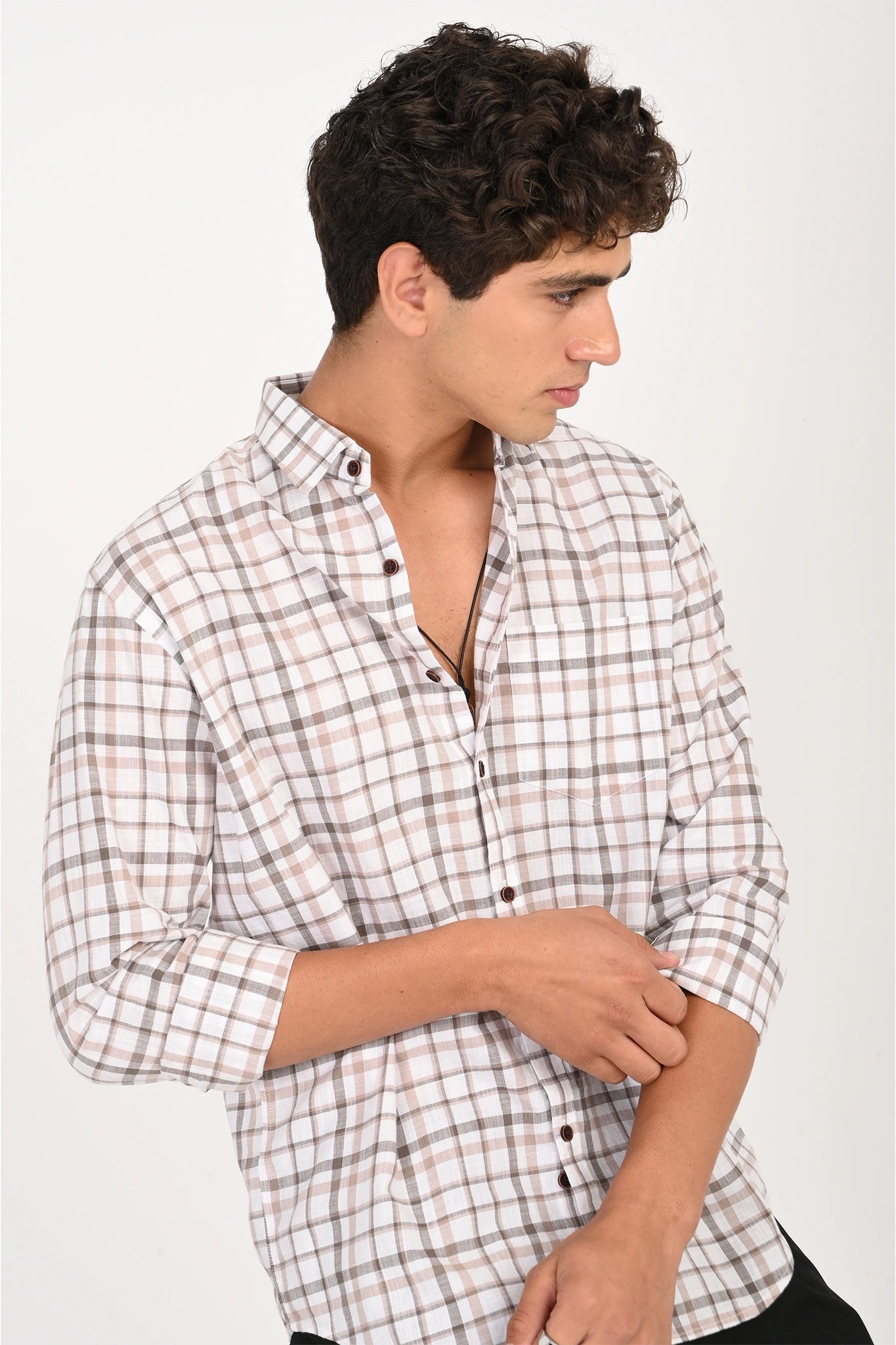 COTTON SLUB WHITE COLOR CHECKED SHIRT
