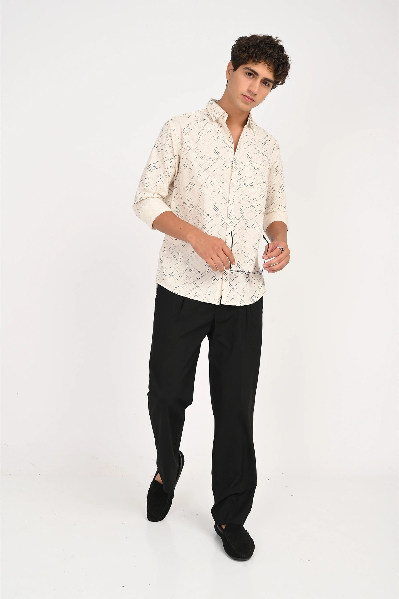 OXFORD COTTON CREAM COLOR PRINTED SHIRT