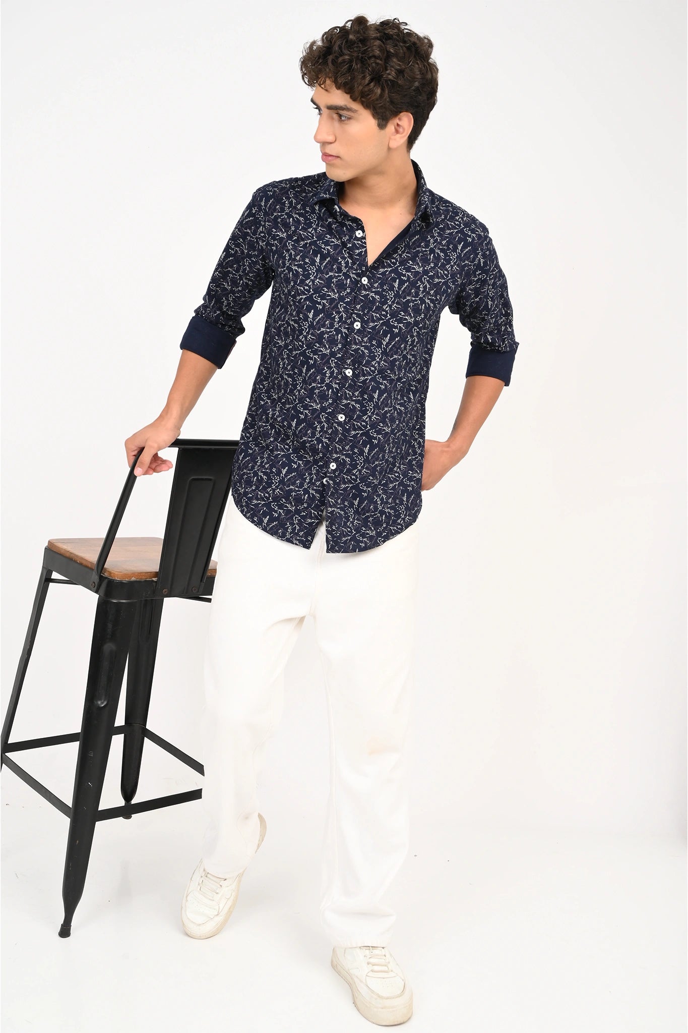 OXFORD COTTON NAVY BLUE PRINTED SHIRT