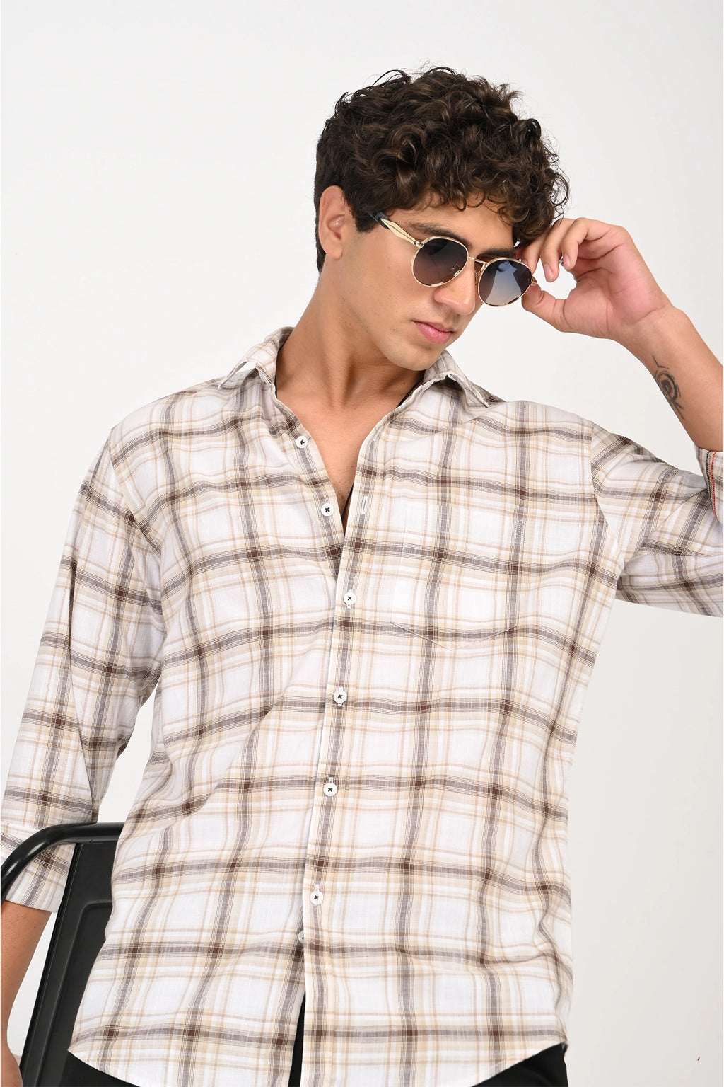COTTON SLUB WHITE COLOR CHECKED SHIRT