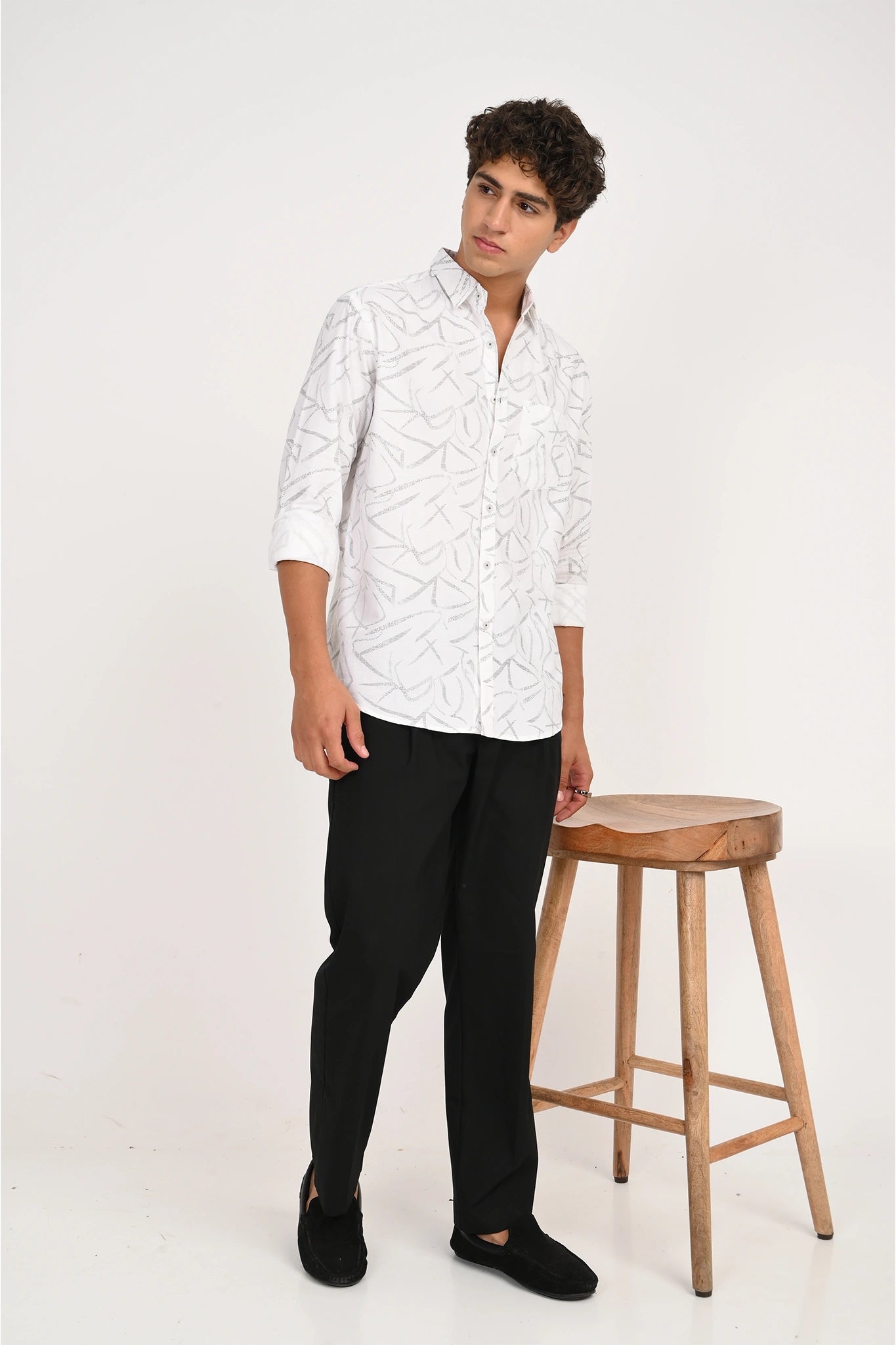 OXFORD COTTON BRIGHT WHITE COLOR PRINTED SHIRT