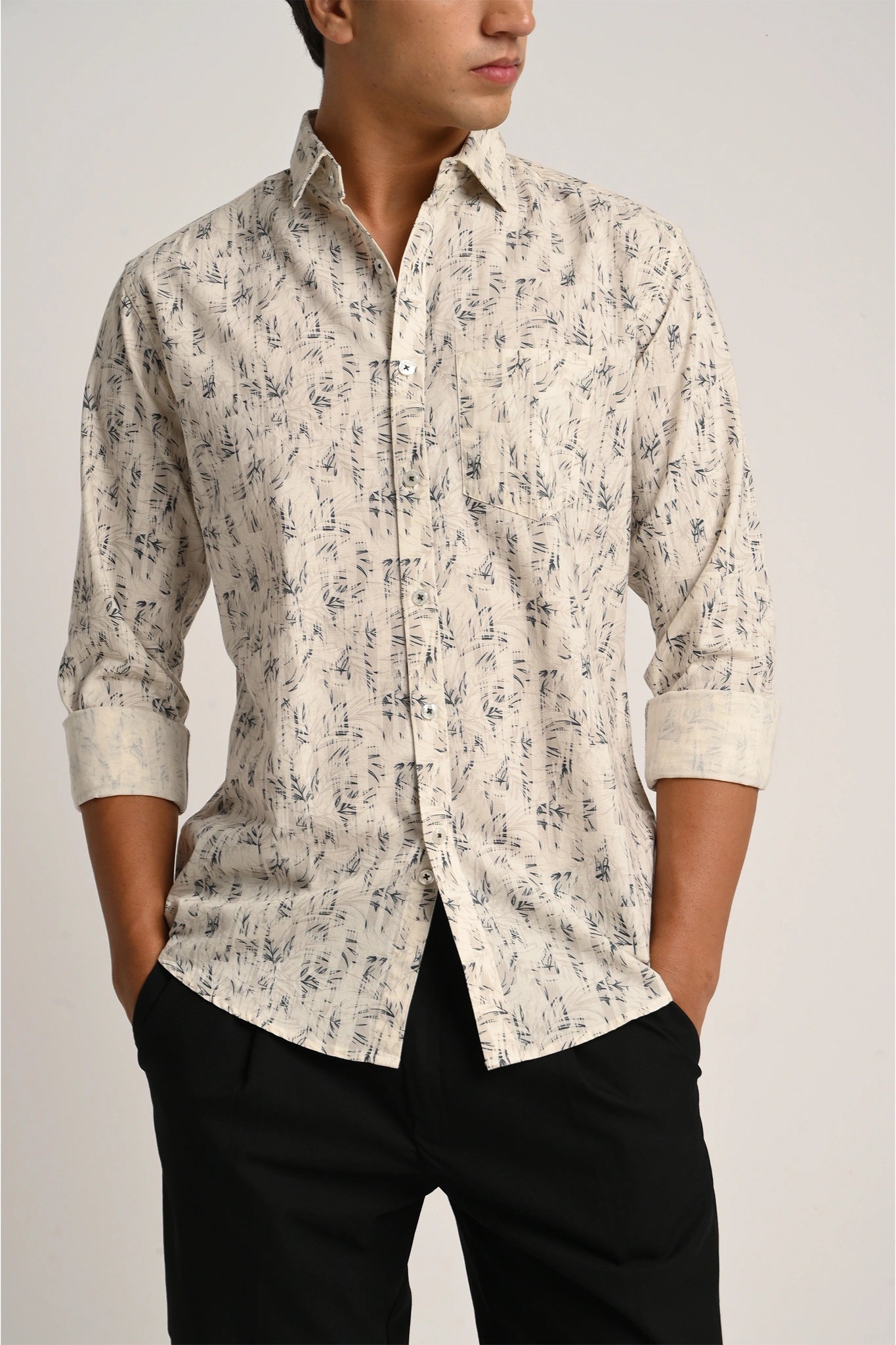 OXFORD COTTON CREAM COLOR PRINTED SHIRT