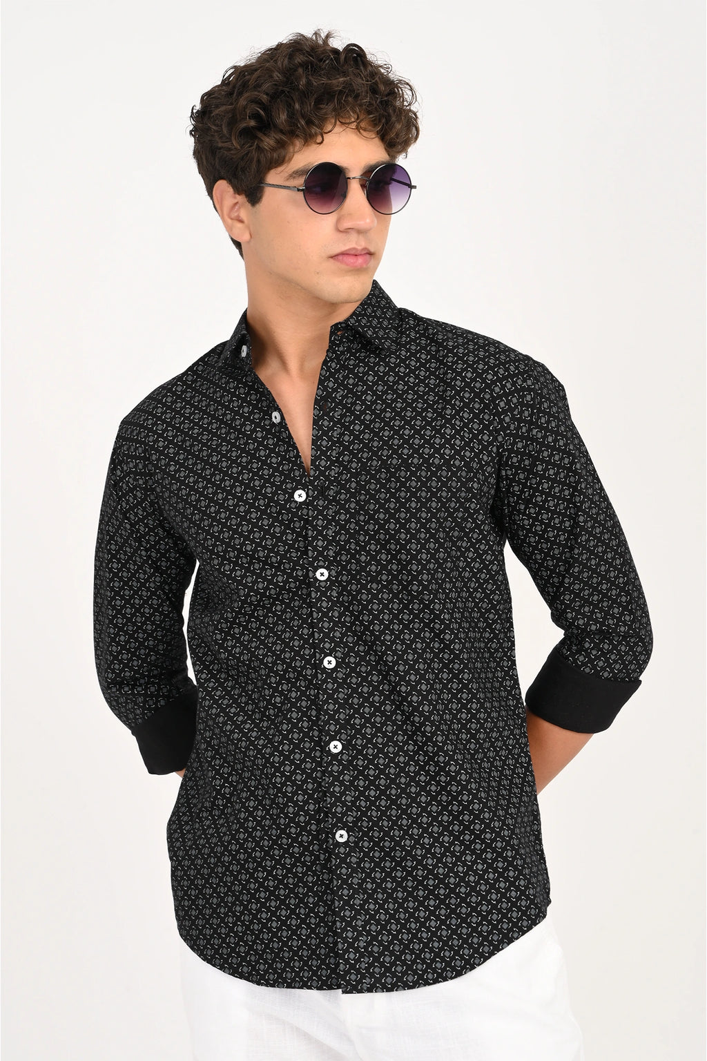 OXFORD COTTON BLACK COLOR GEOMATRIC PRINTED SHIRT