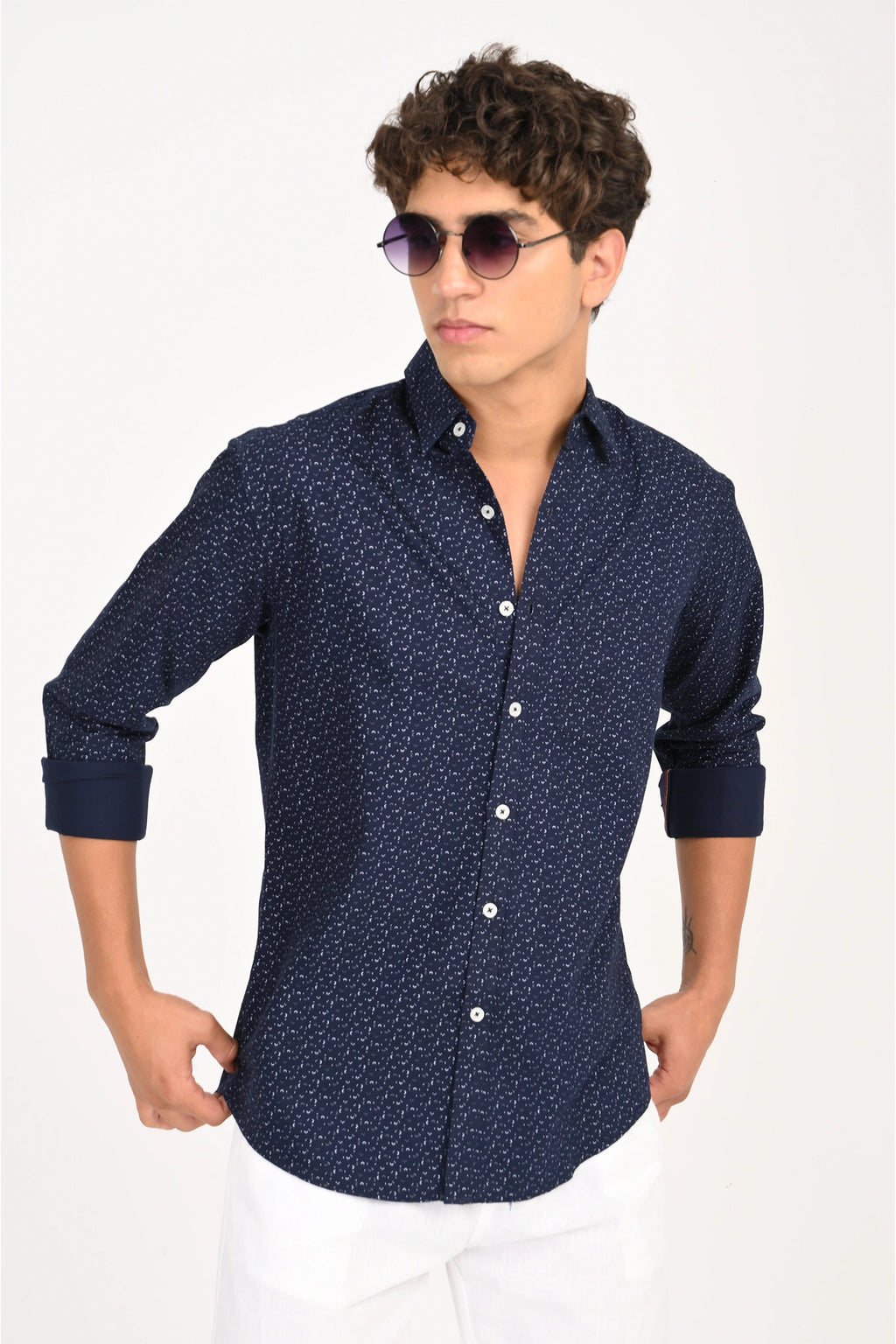 OXFORD COTTON ROYAL NAVY PRINTED SHIRT
