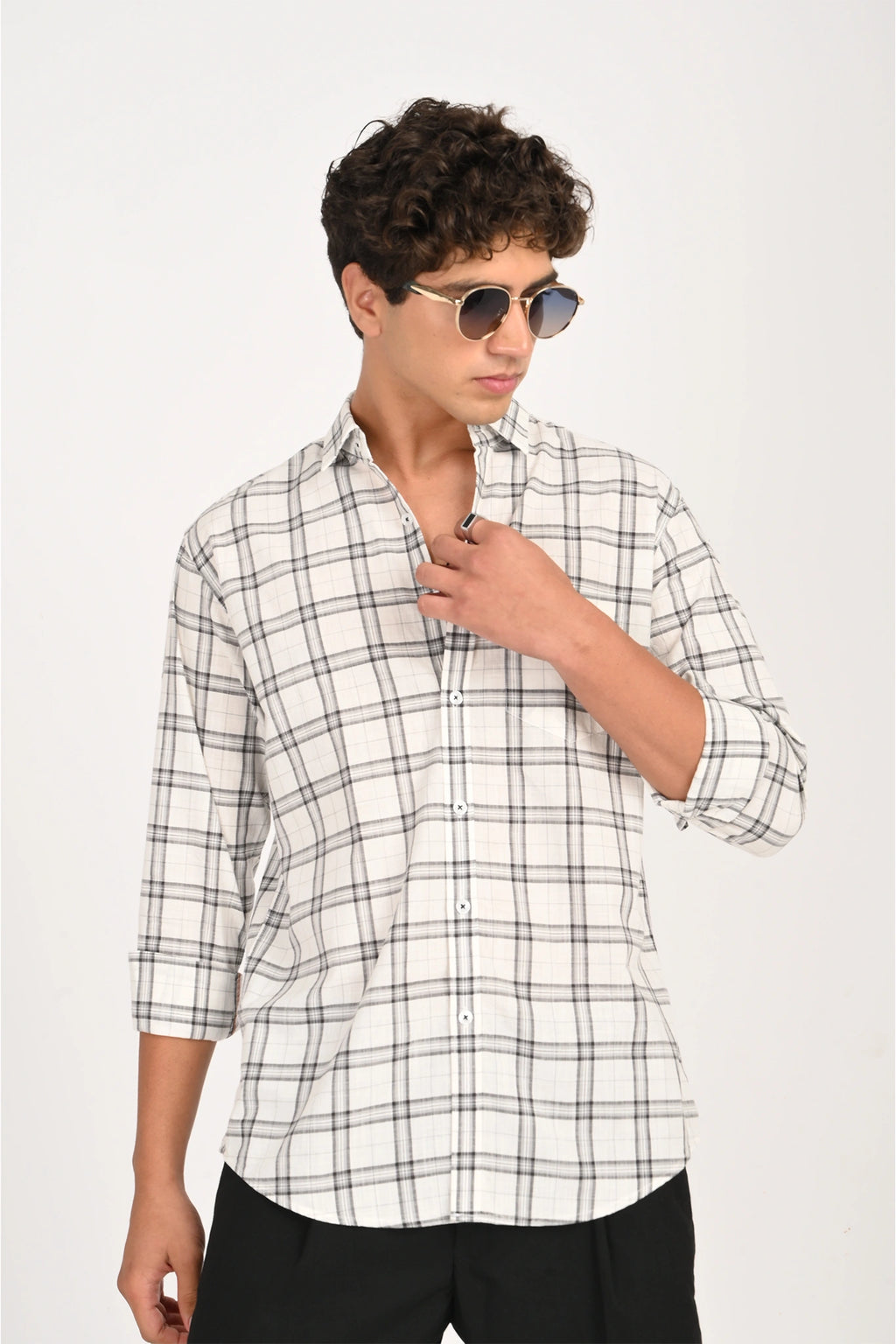 COTTON SLUB WHITE COLOR CHECKED SHIRT