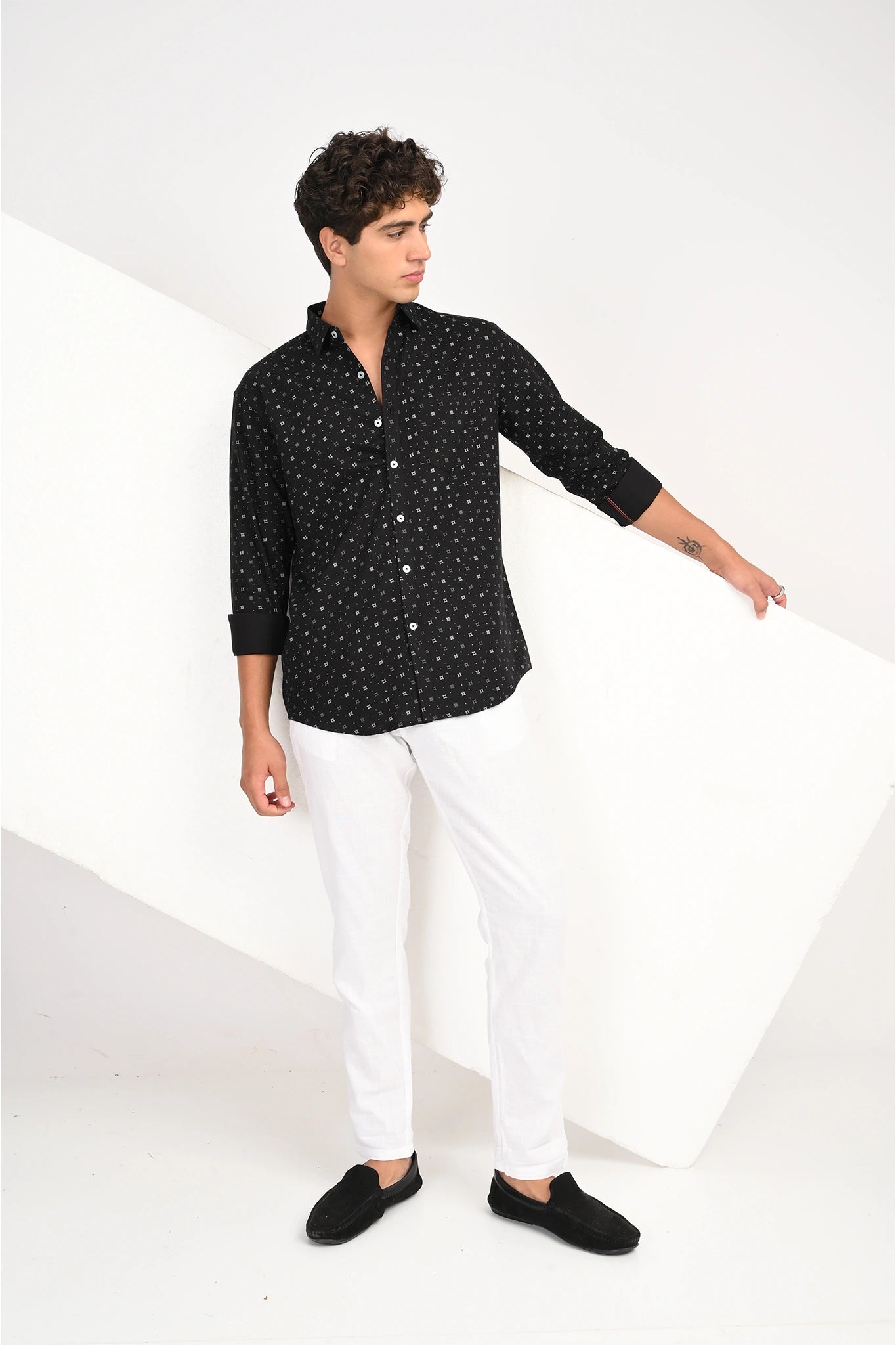 OXFORD COTTON BLACK PRINTED SHIRT