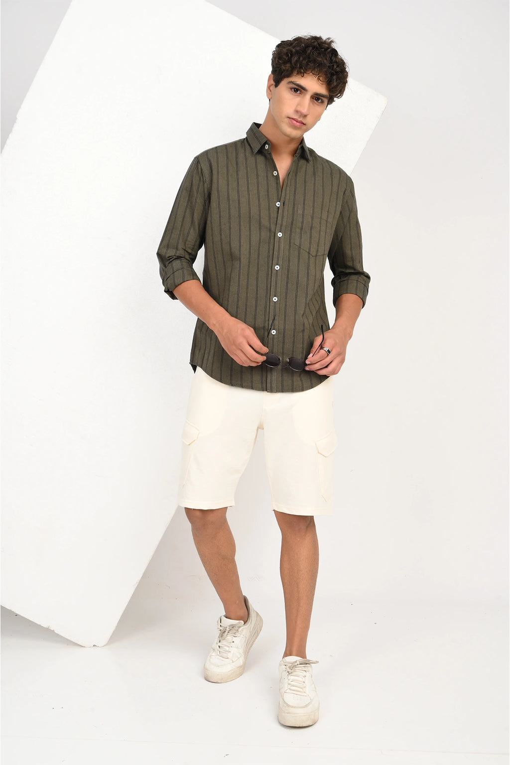 OXFORD OLIVE GREY COLOR STRIPE SHIRT