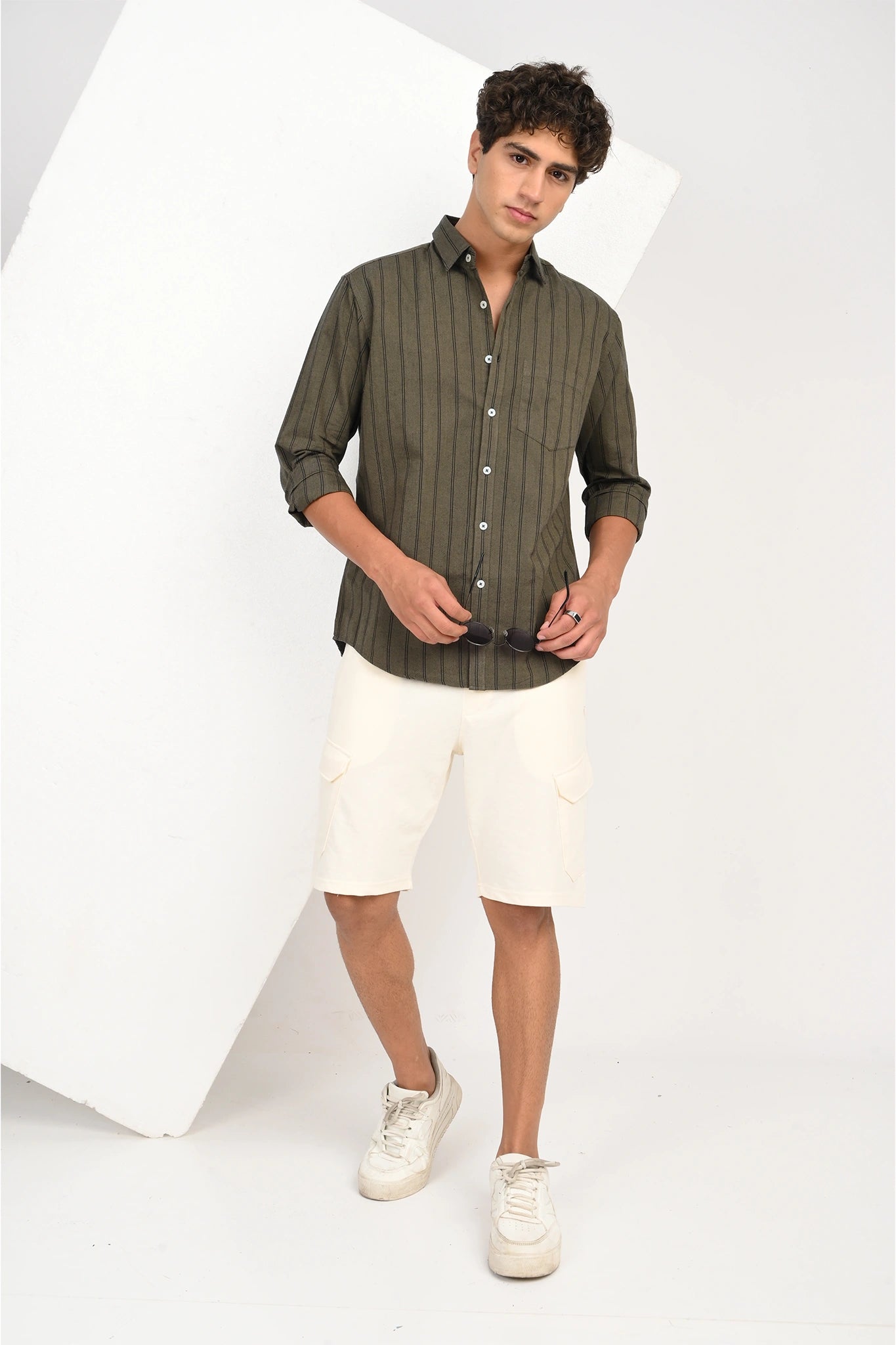 OXFORD OLIVE GREY COLOR STRIPE SHIRT