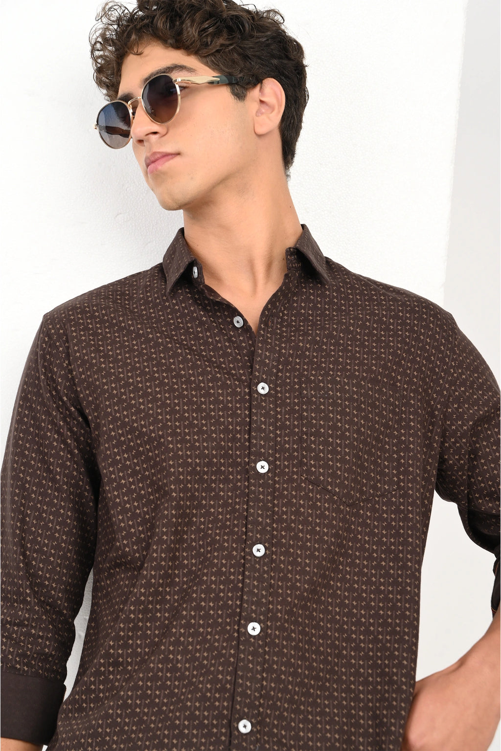 OXFORD COTTON BROWN COLOR PRINTED SHIRT