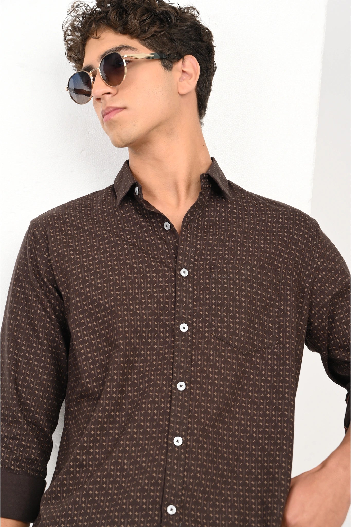 OXFORD COTTON BROWN COLOR PRINTED SHIRT