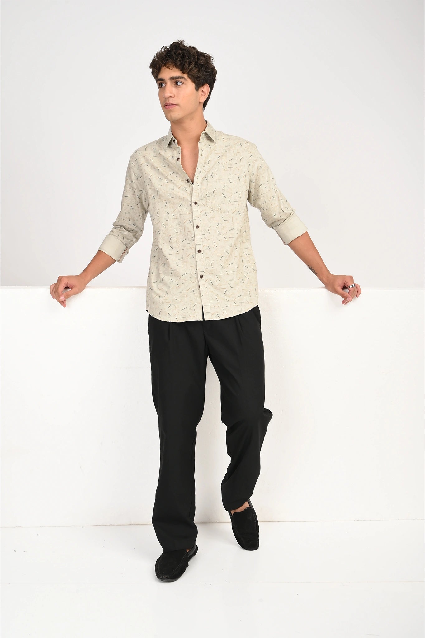 OXFORD COTTON GREENISH BEIGE COLOR PRINTED SHIRT