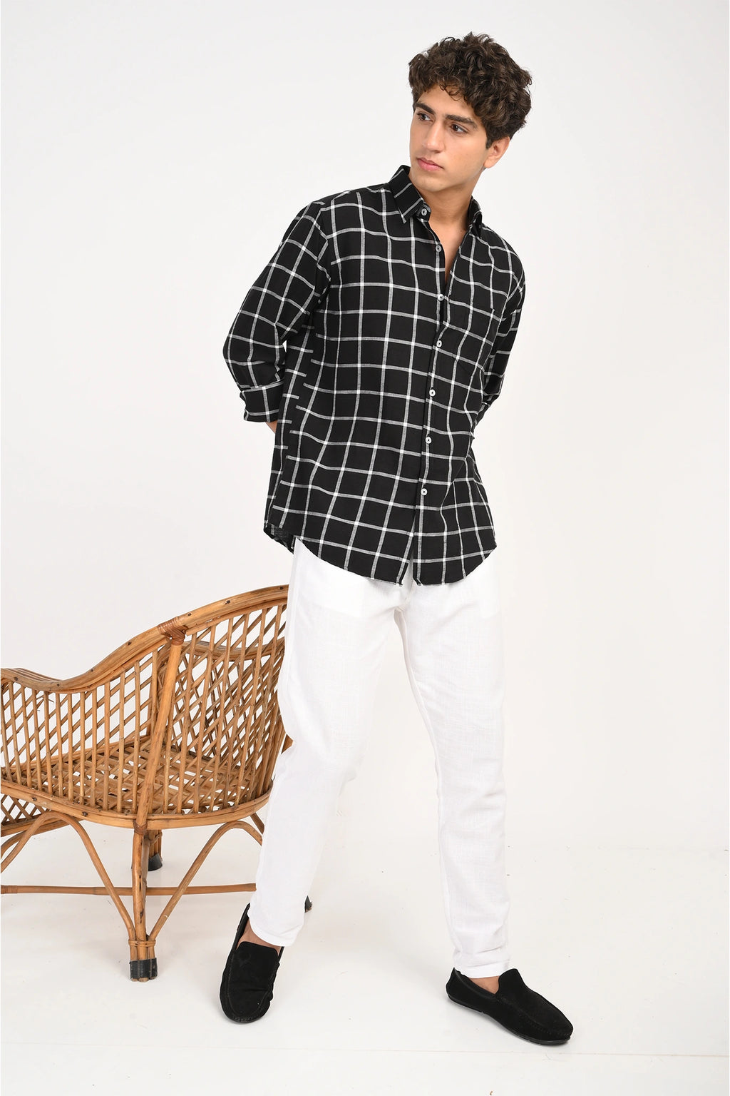 LINEN BLACK CHECKED SHIRT