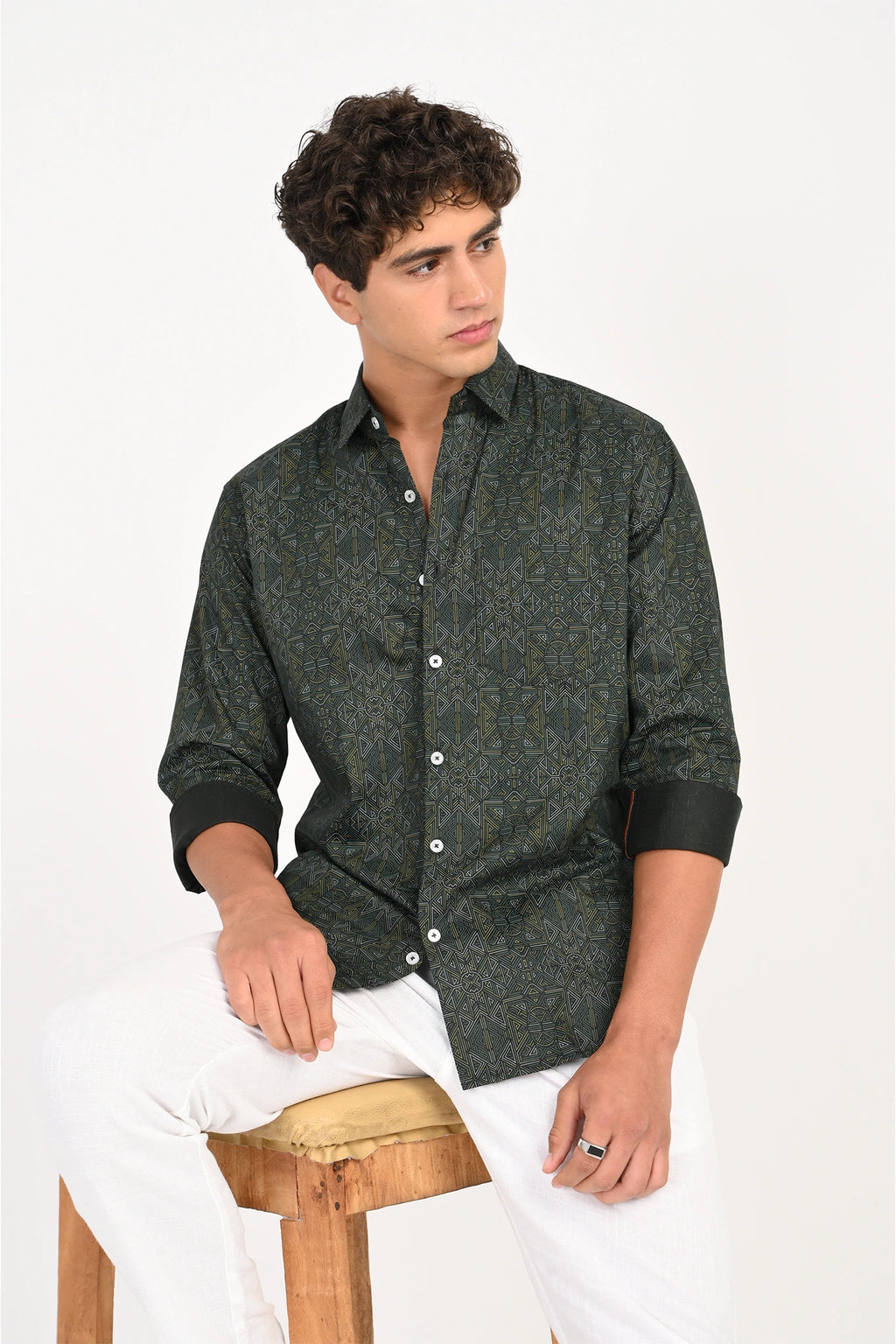 COTTON FABRIC SATIN FINISH GREEN COLOR PRINTED SHIRT