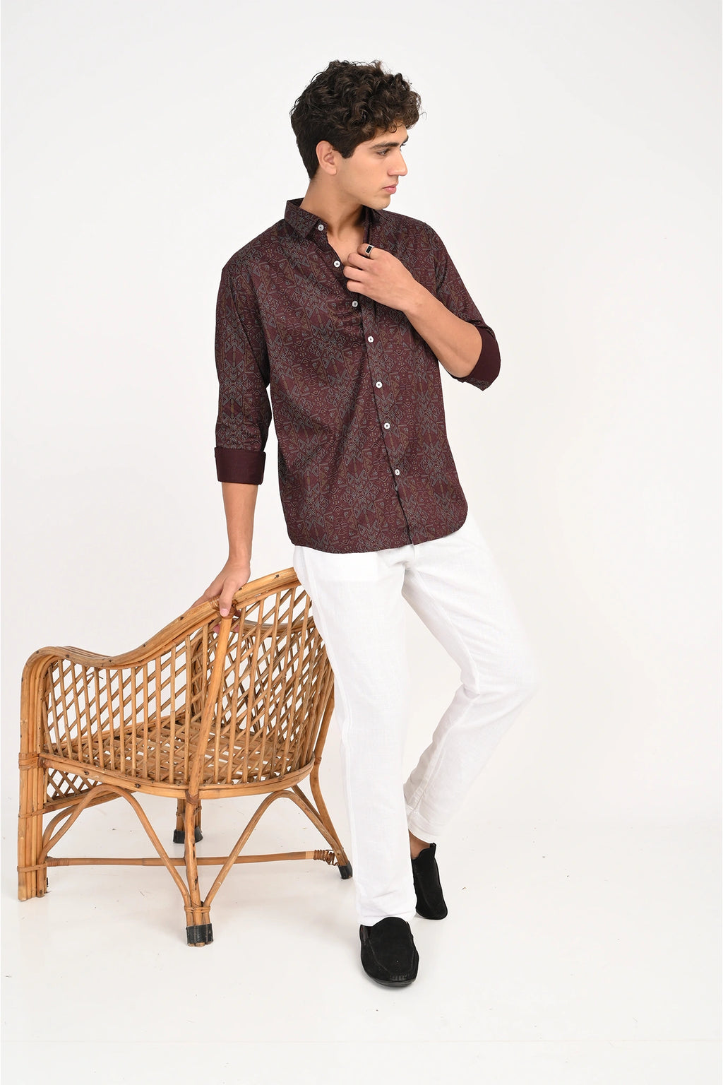 COTTON FABRIC WITH SATIN FINISH MAROON COLOR PRINTED SHIRT