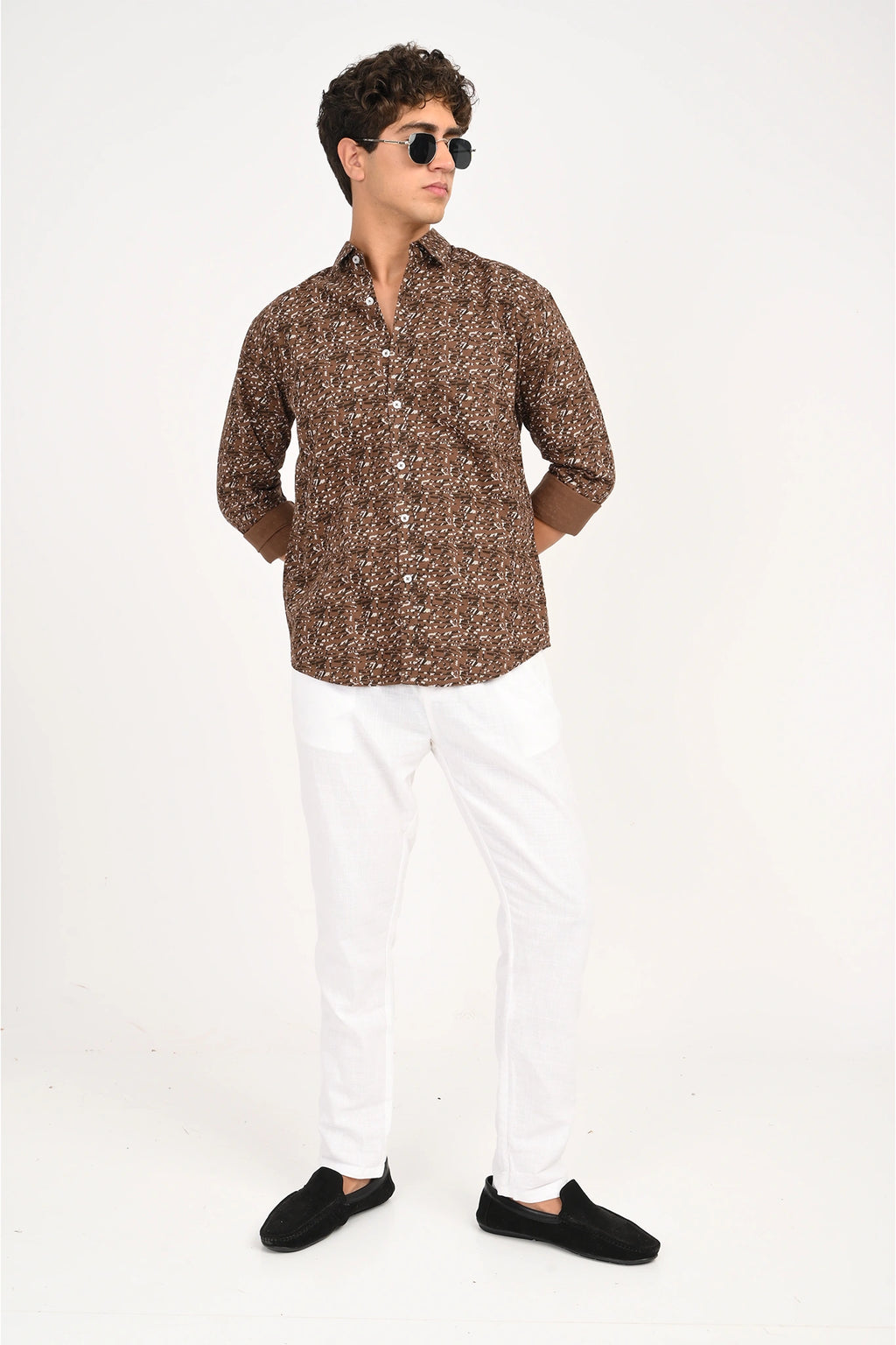 OXFORD BROWN COLOR ABSTRACT PRINTED SHIRT