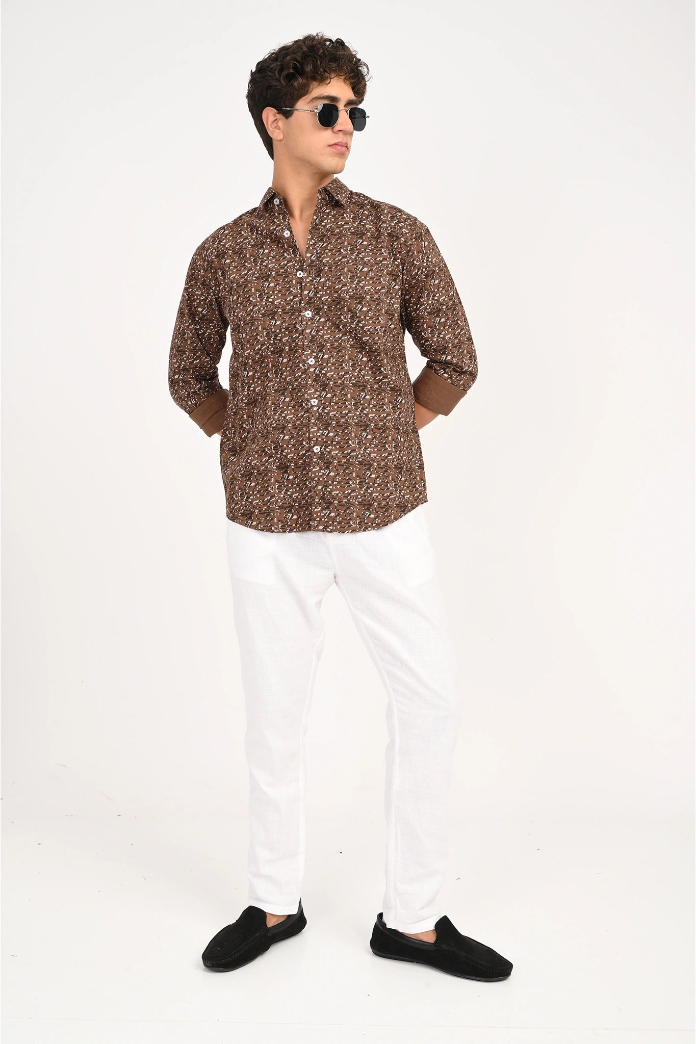 OXFORD BROWN COLOR ABSTRACT PRINTED SHIRT