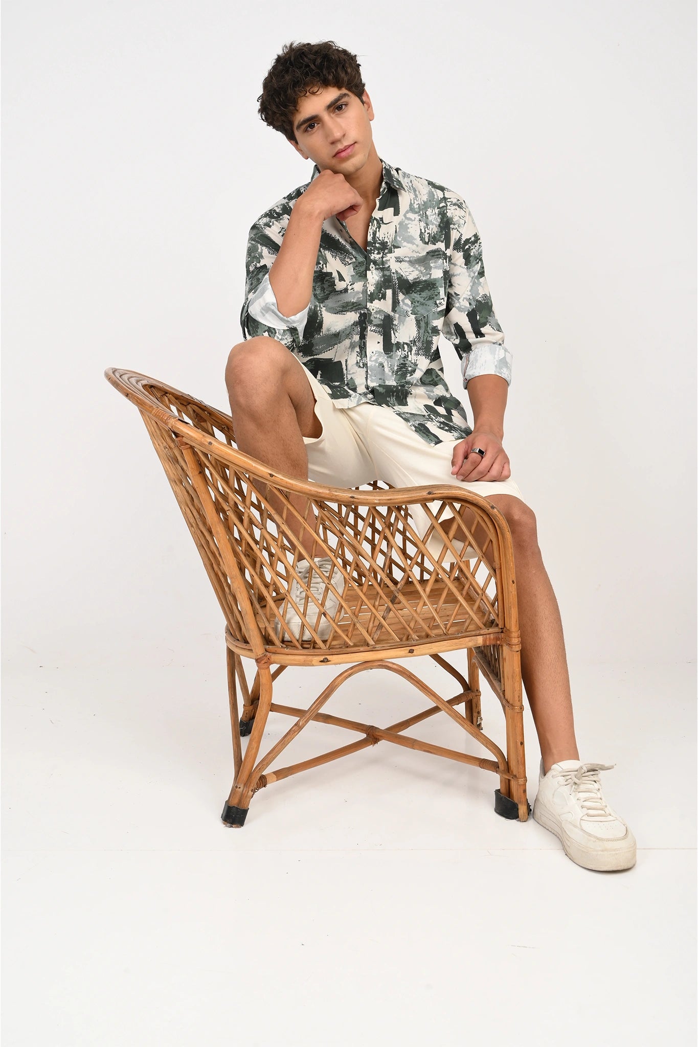 COTTON VORTEX WHITE WITH GREEN DIGITAL PRINTED SHIRT