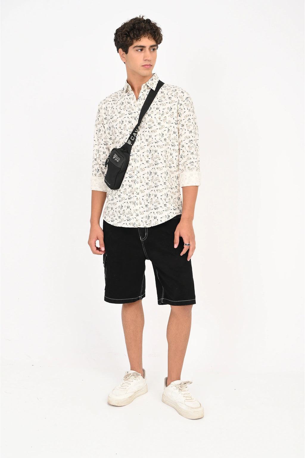 OXFORD COTTON HALF WHITE FLOROL PRINTED SHIRT