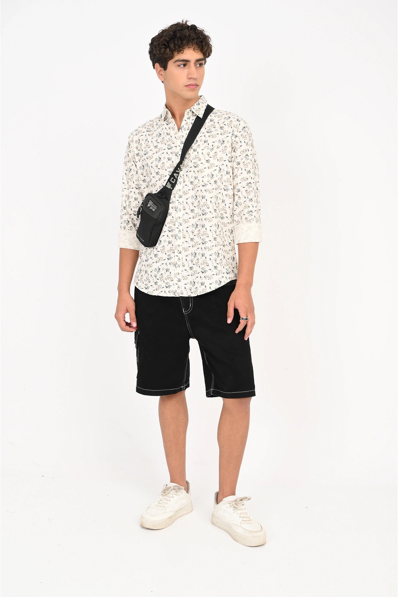 OXFORD COTTON HALF WHITE FLOROL PRINTED SHIRT