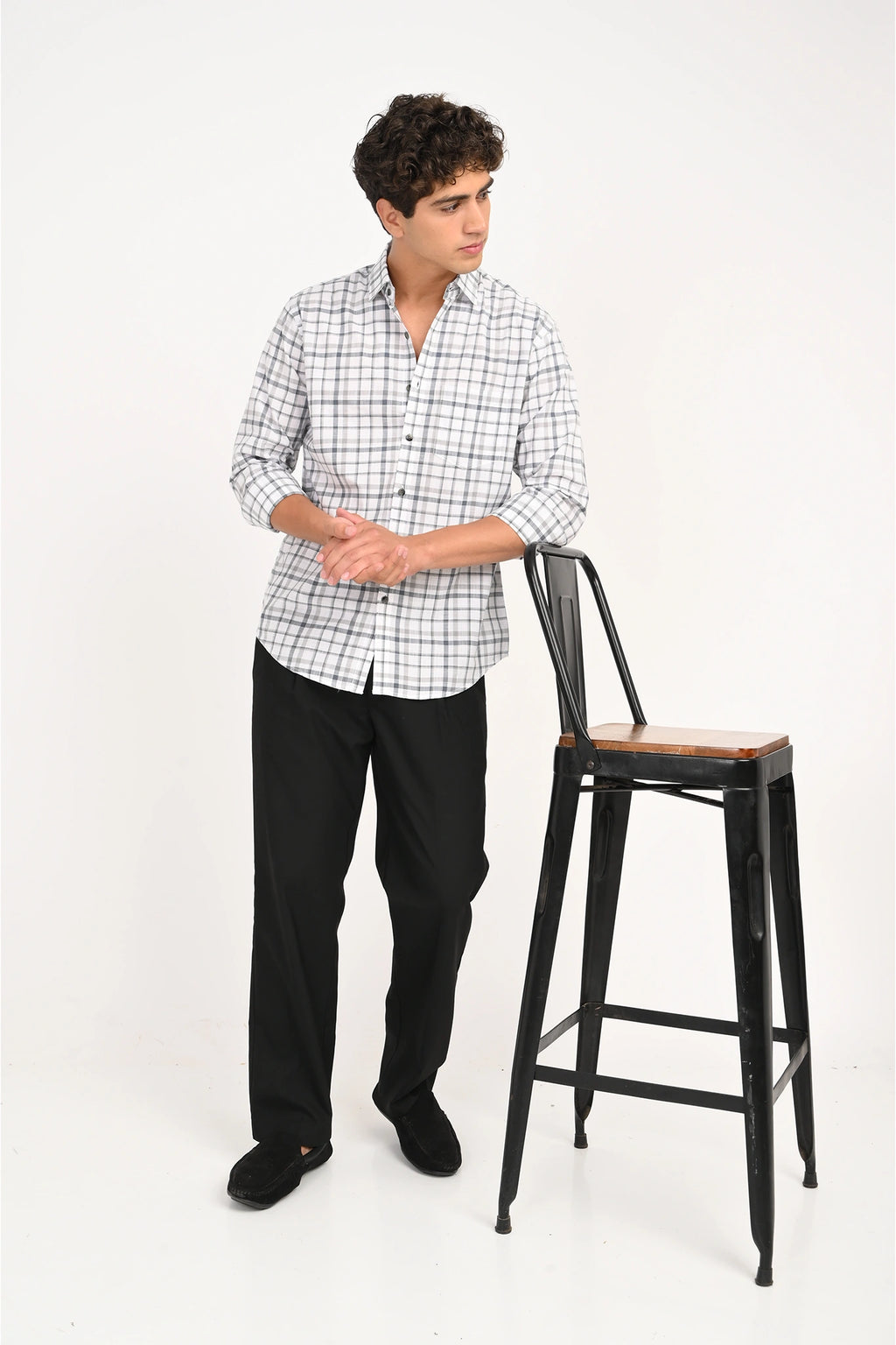 COTTON SLUB WHITE COLOR CHECKED SHIRT