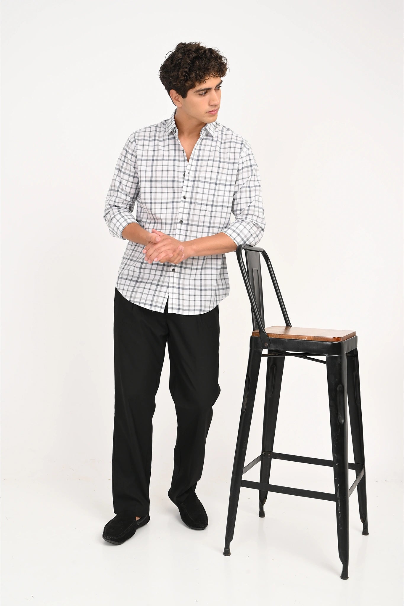 COTTON SLUB WHITE COLOR CHECKED SHIRT