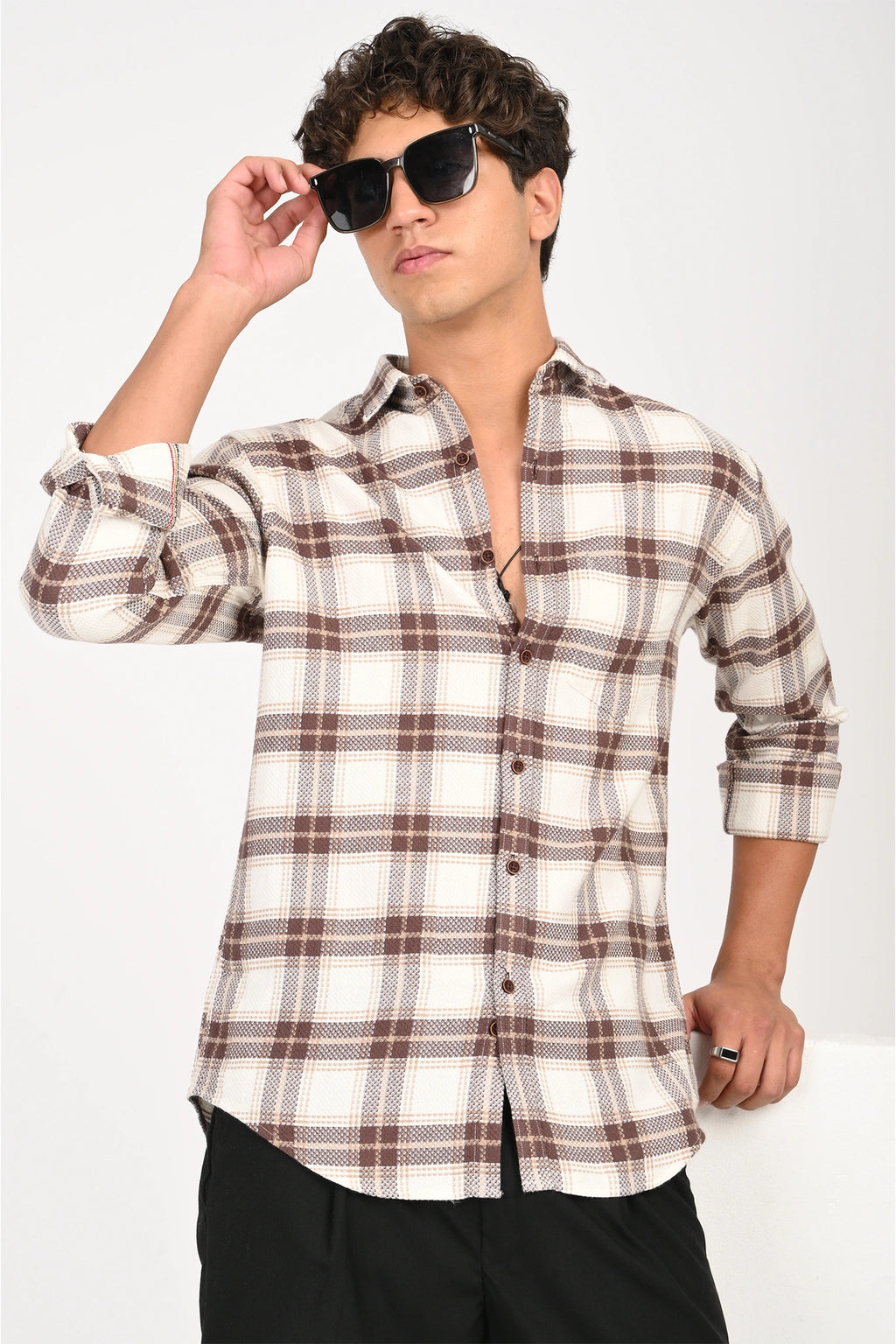 WHITE WITH DULL MAROON COLOR CHECKED SHIRT