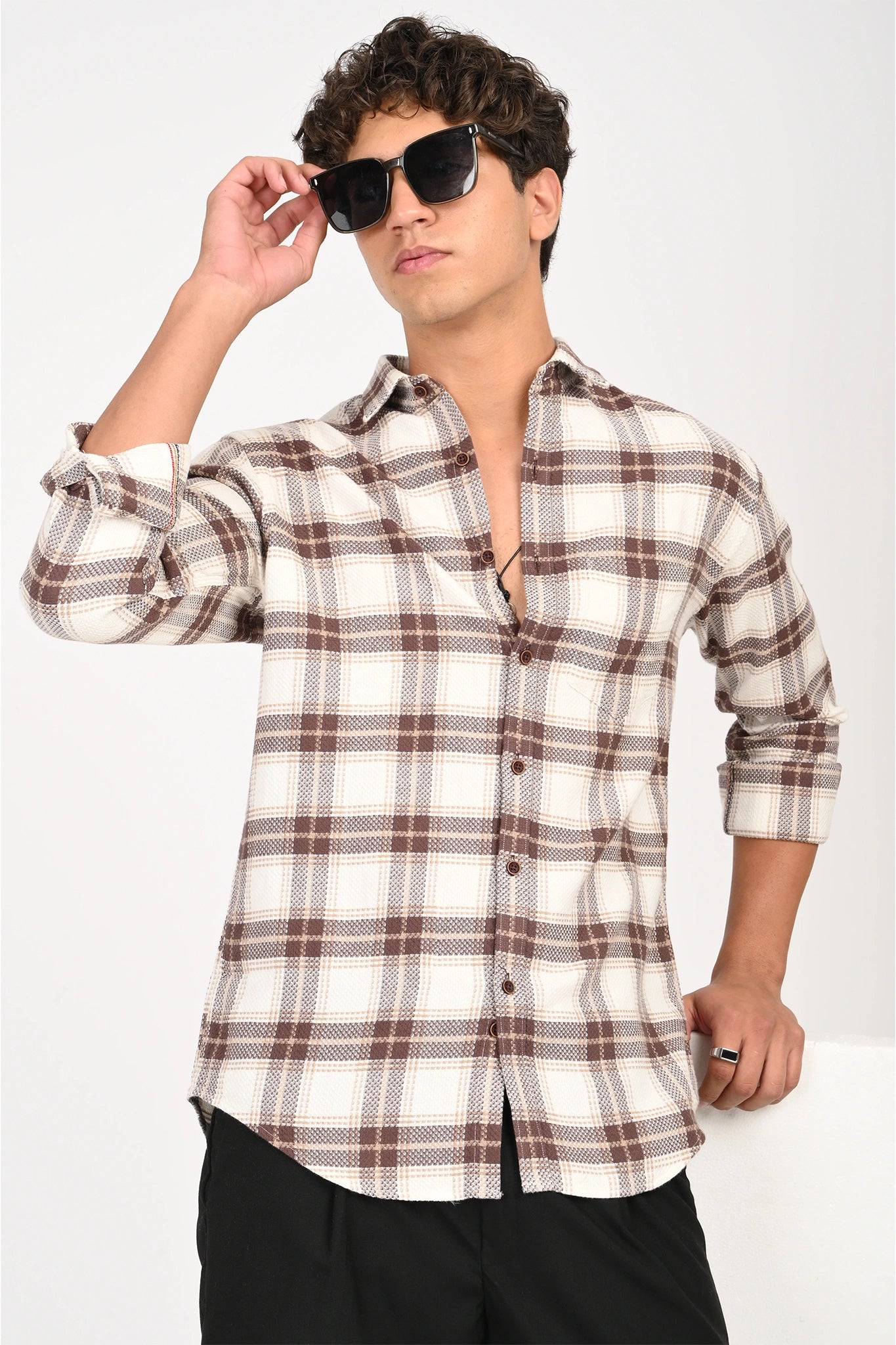 WHITE WITH DULL MAROON COLOR CHECKED SHIRT