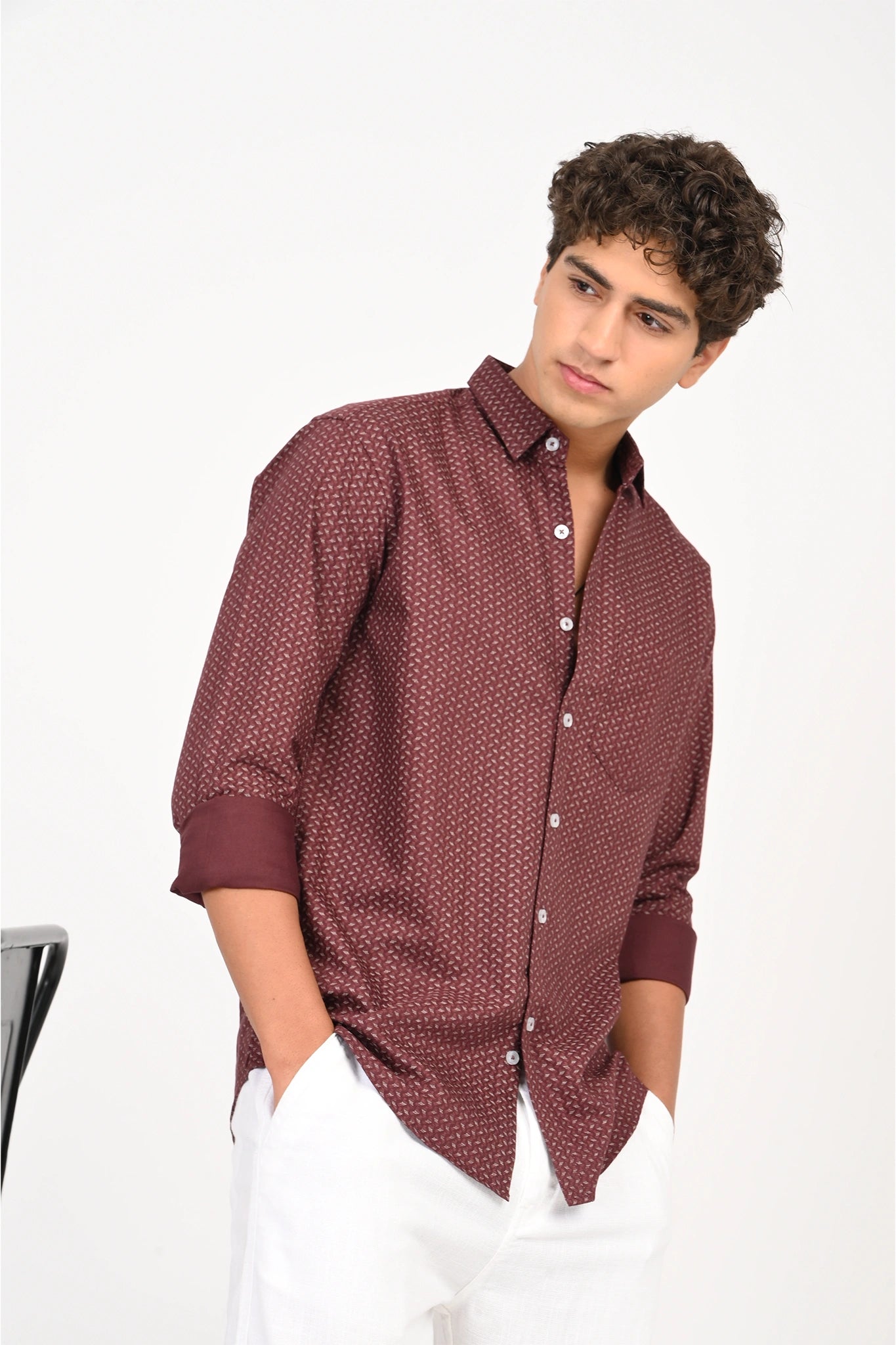 OXFORD COTTON MAROON COLOR PRINTED SHIRT