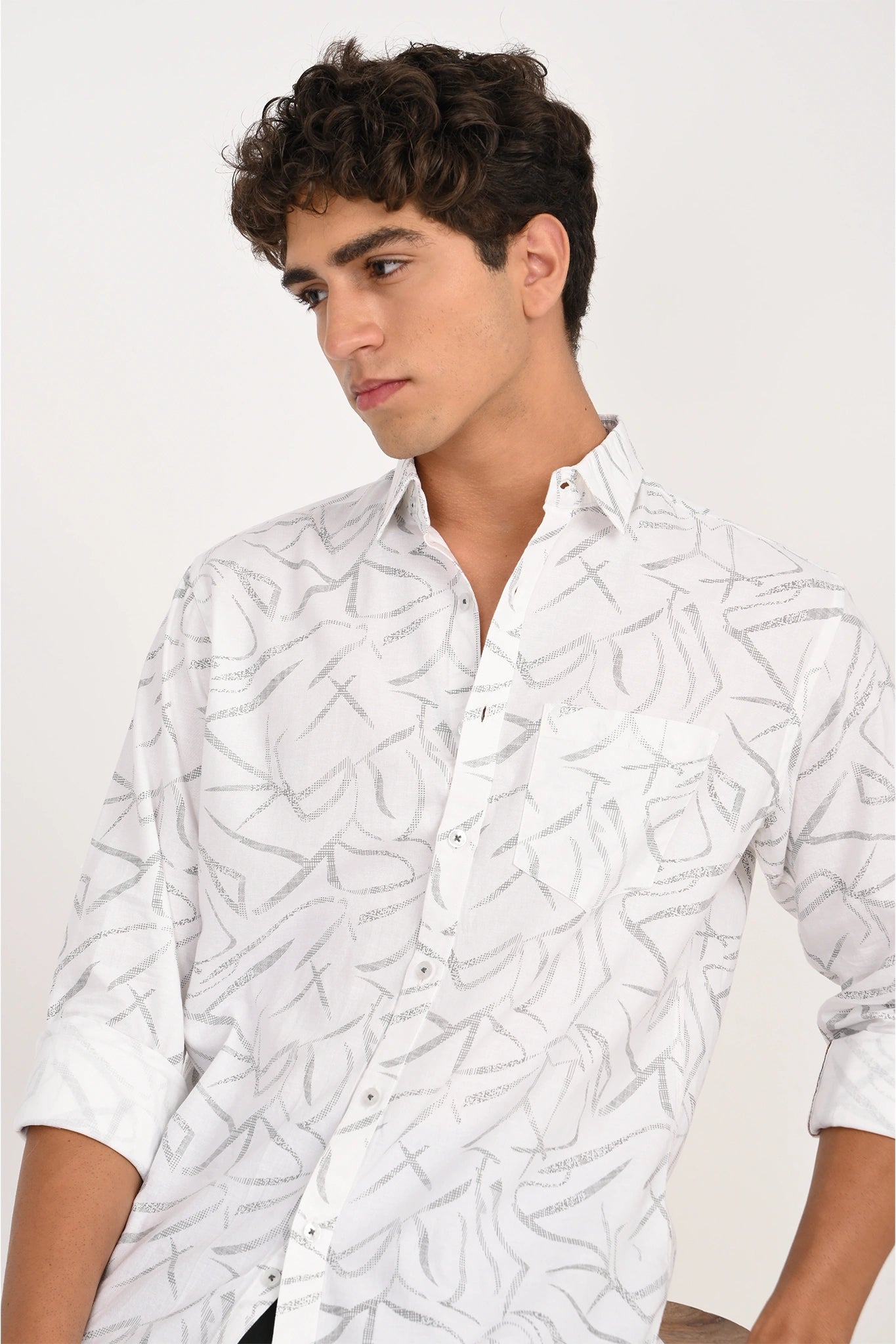 OXFORD COTTON BRIGHT WHITE COLOR PRINTED SHIRT