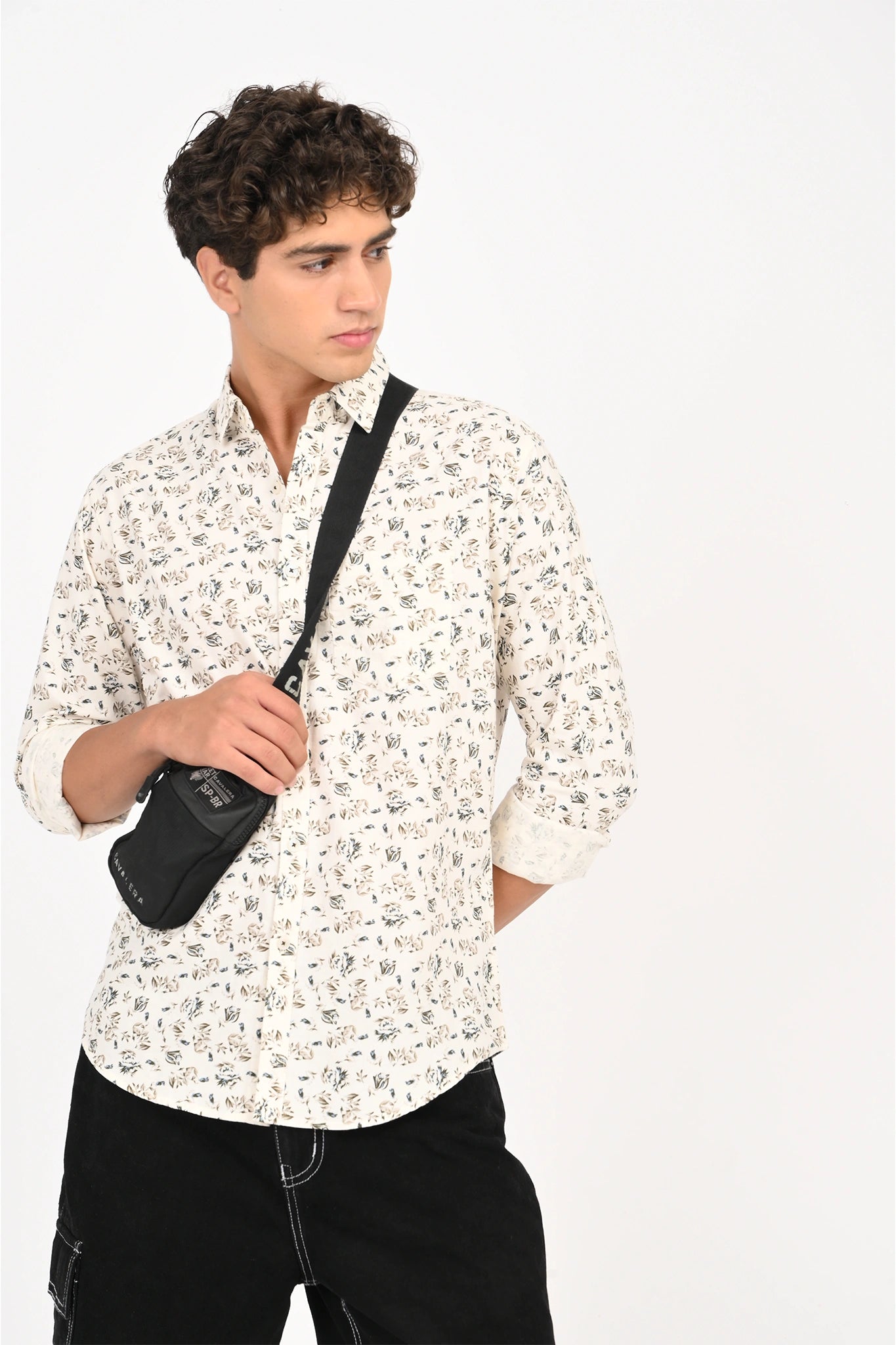 OXFORD COTTON HALF WHITE FLOROL PRINTED SHIRT