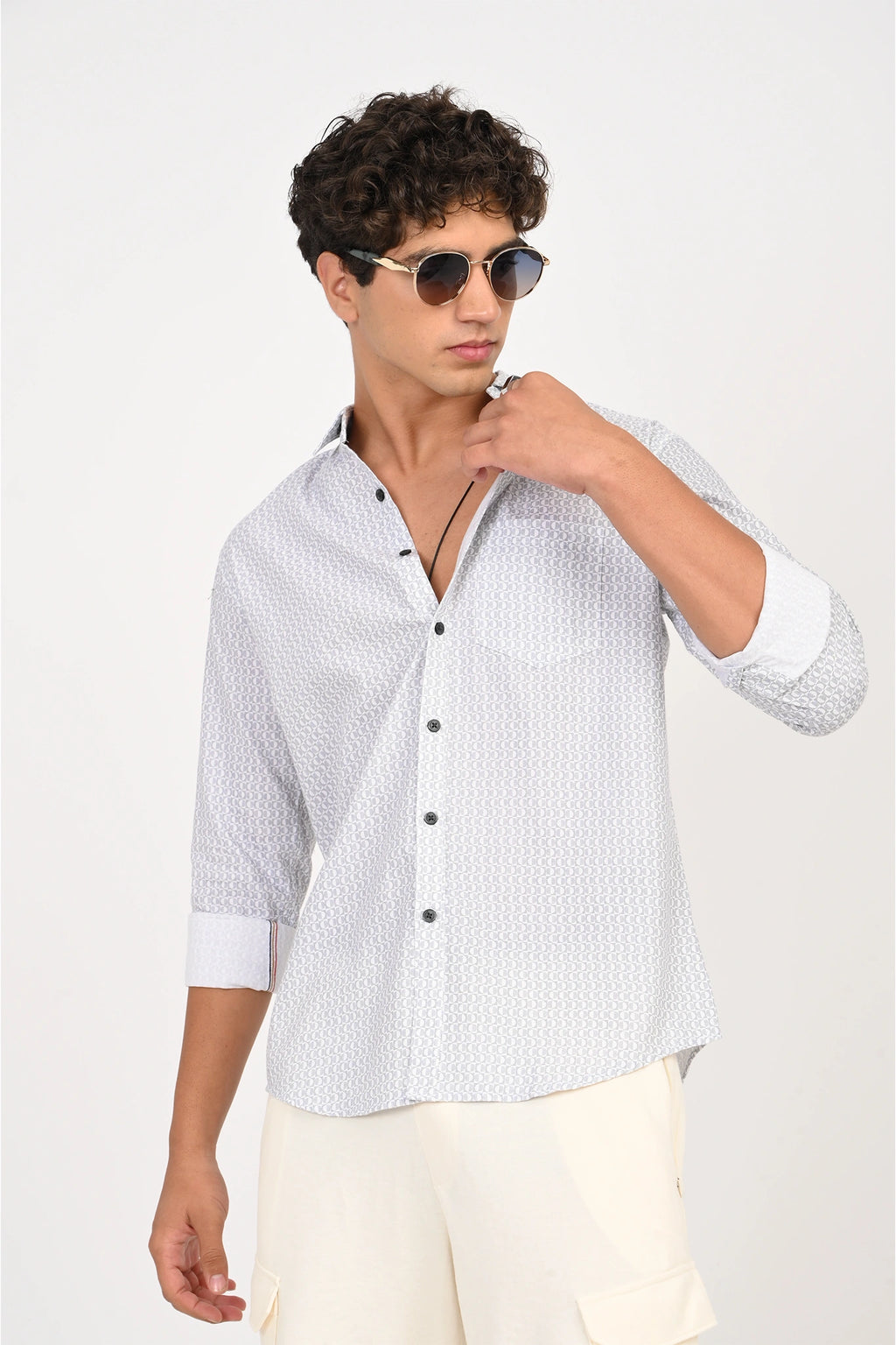 OXFORD COTTON WHITE PRINTED SHIRT