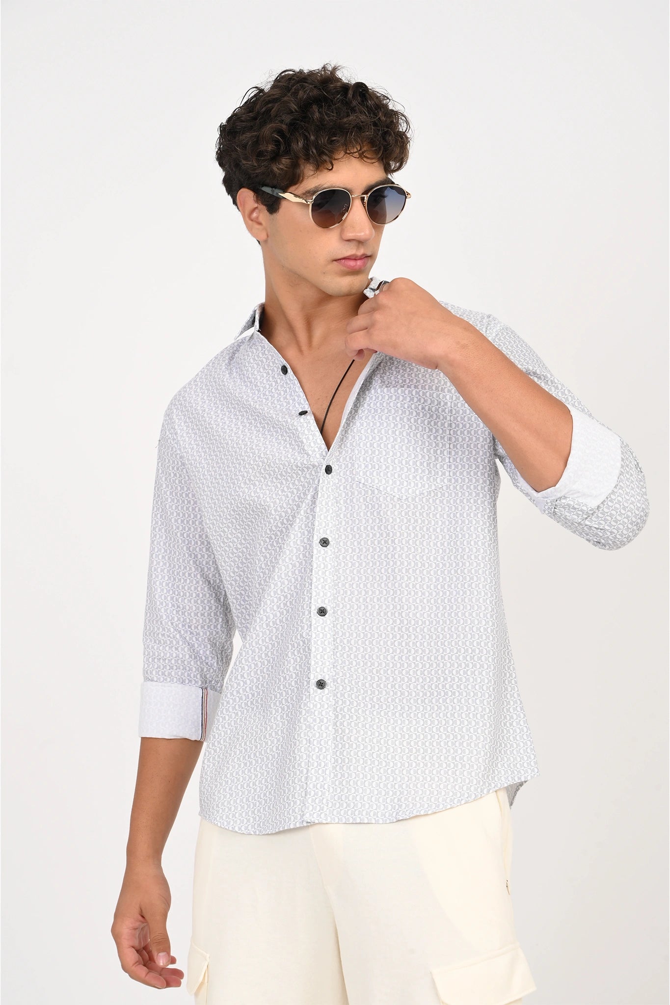 OXFORD COTTON WHITE PRINTED SHIRT