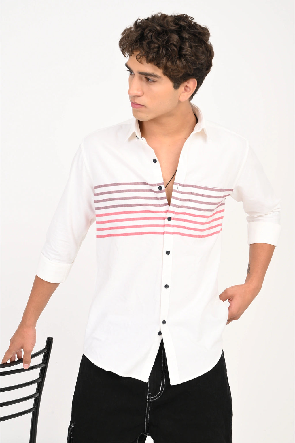 OXFORD COTTON WHITE COLOR CHEST PANEL SHIRT